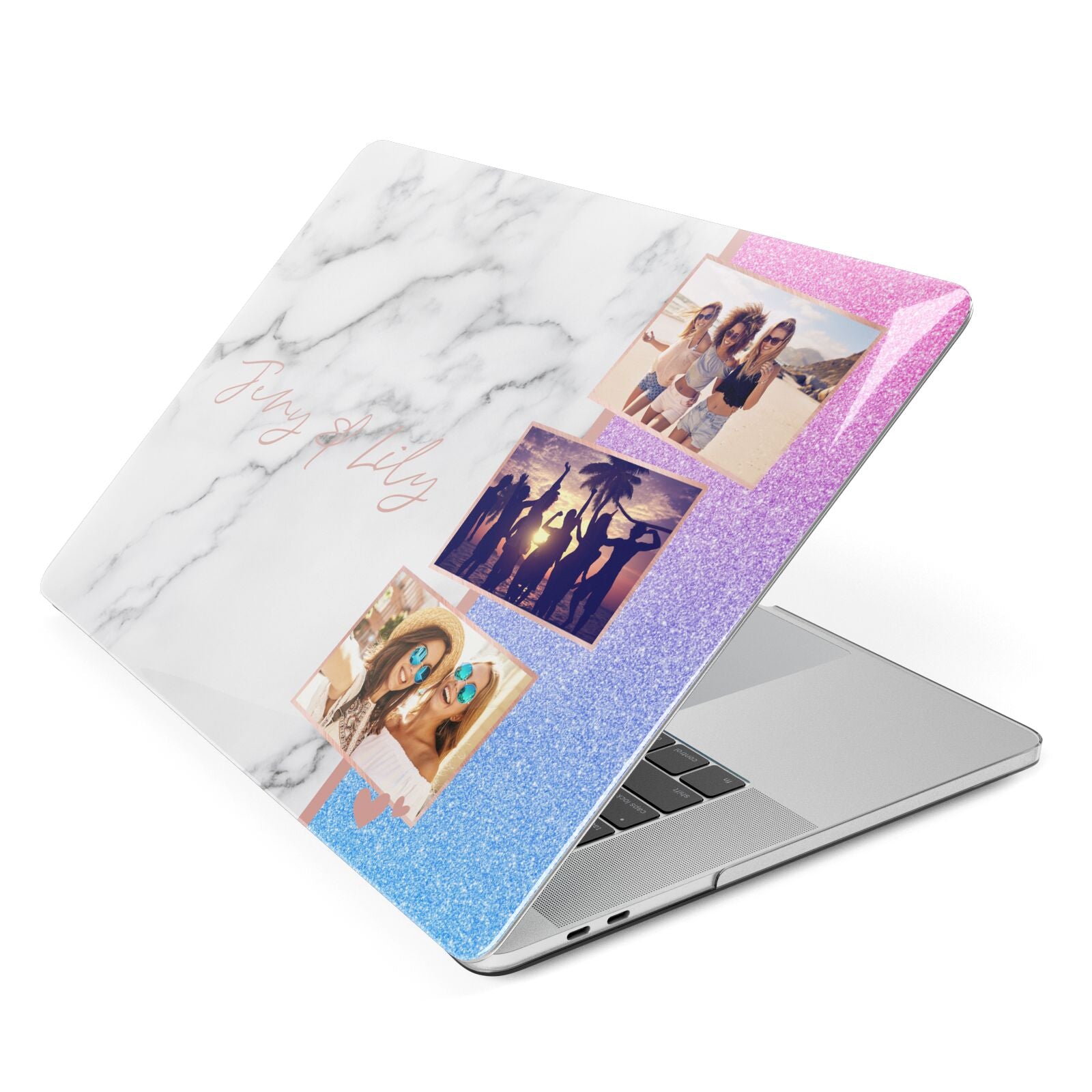 Glitter and Marble Photo Upload with Text Apple MacBook Case Side View