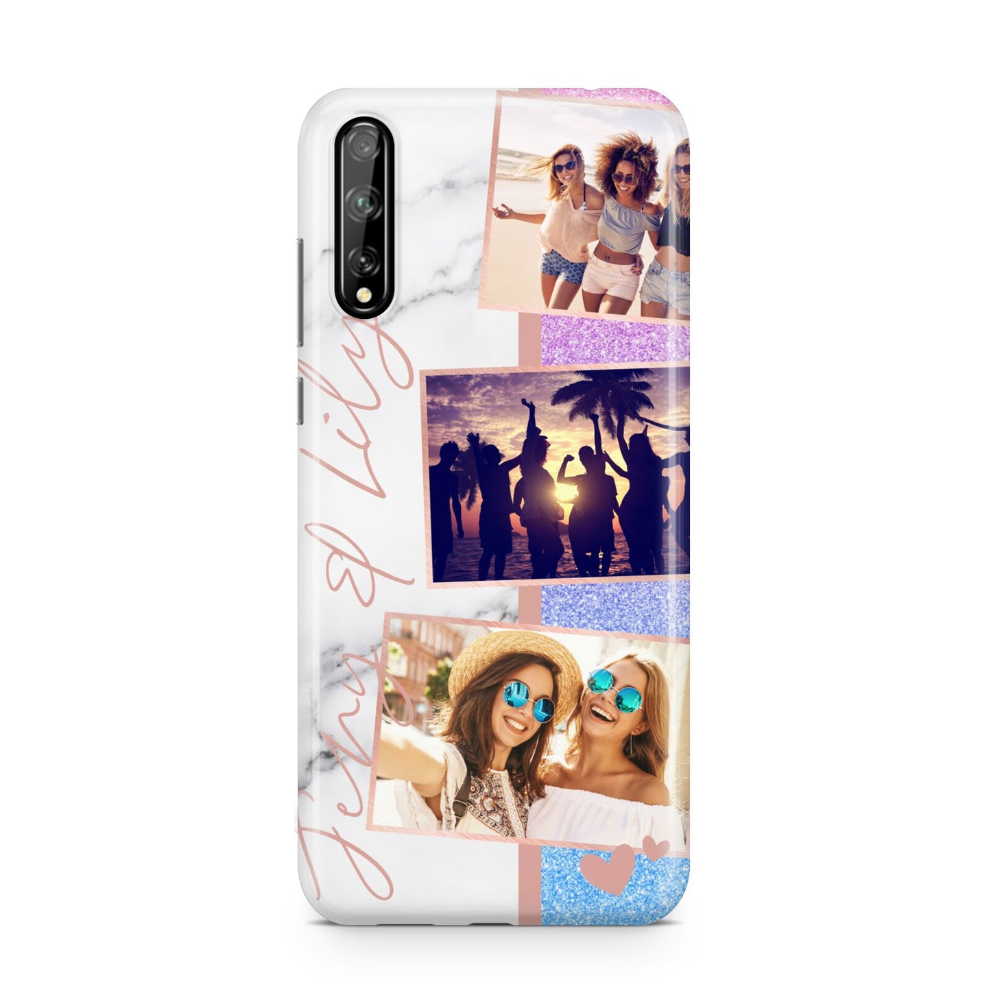 Glitter and Marble Photo Upload with Text Huawei Enjoy 10s Phone Case