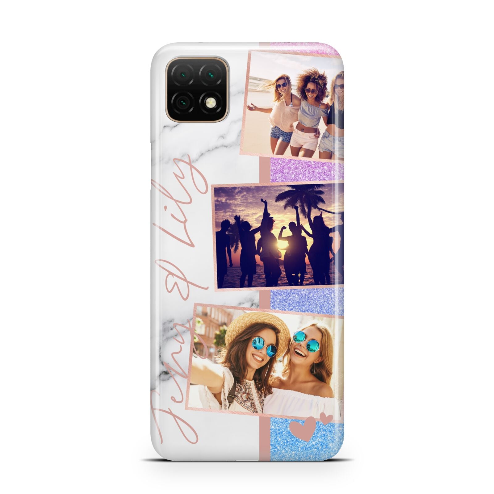 Glitter and Marble Photo Upload with Text Huawei Enjoy 20 Phone Case