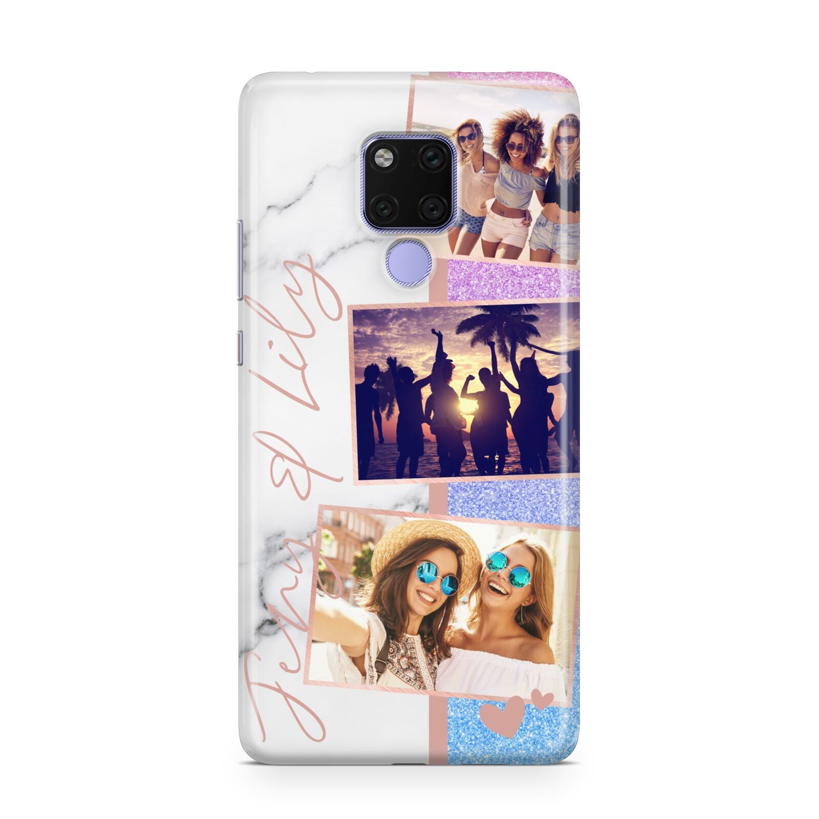 Glitter and Marble Photo Upload with Text Huawei Mate 20X Phone Case