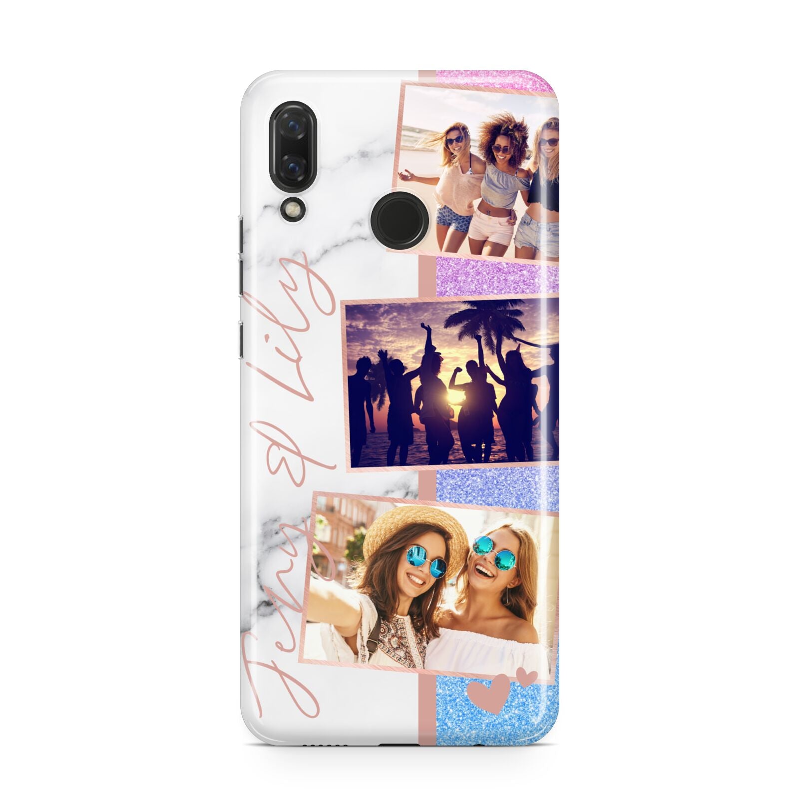 Glitter and Marble Photo Upload with Text Huawei Nova 3 Phone Case