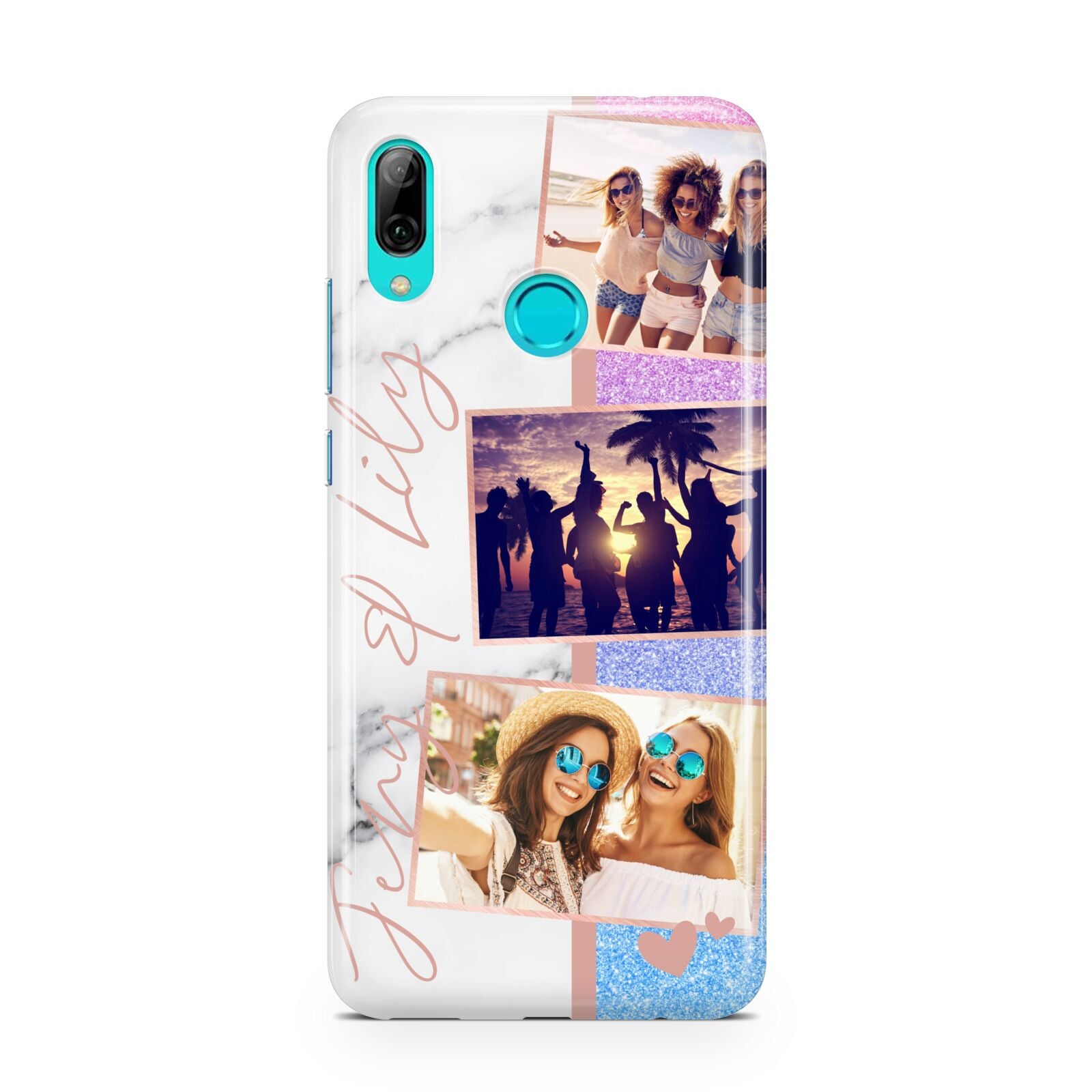 Glitter and Marble Photo Upload with Text Huawei P Smart 2019 Case