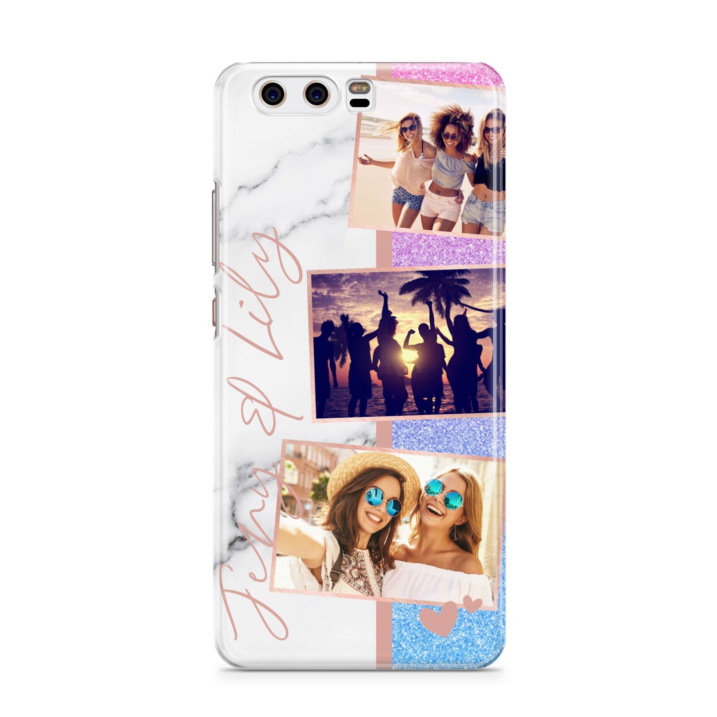 Glitter and Marble Photo Upload with Text Huawei P10 Phone Case