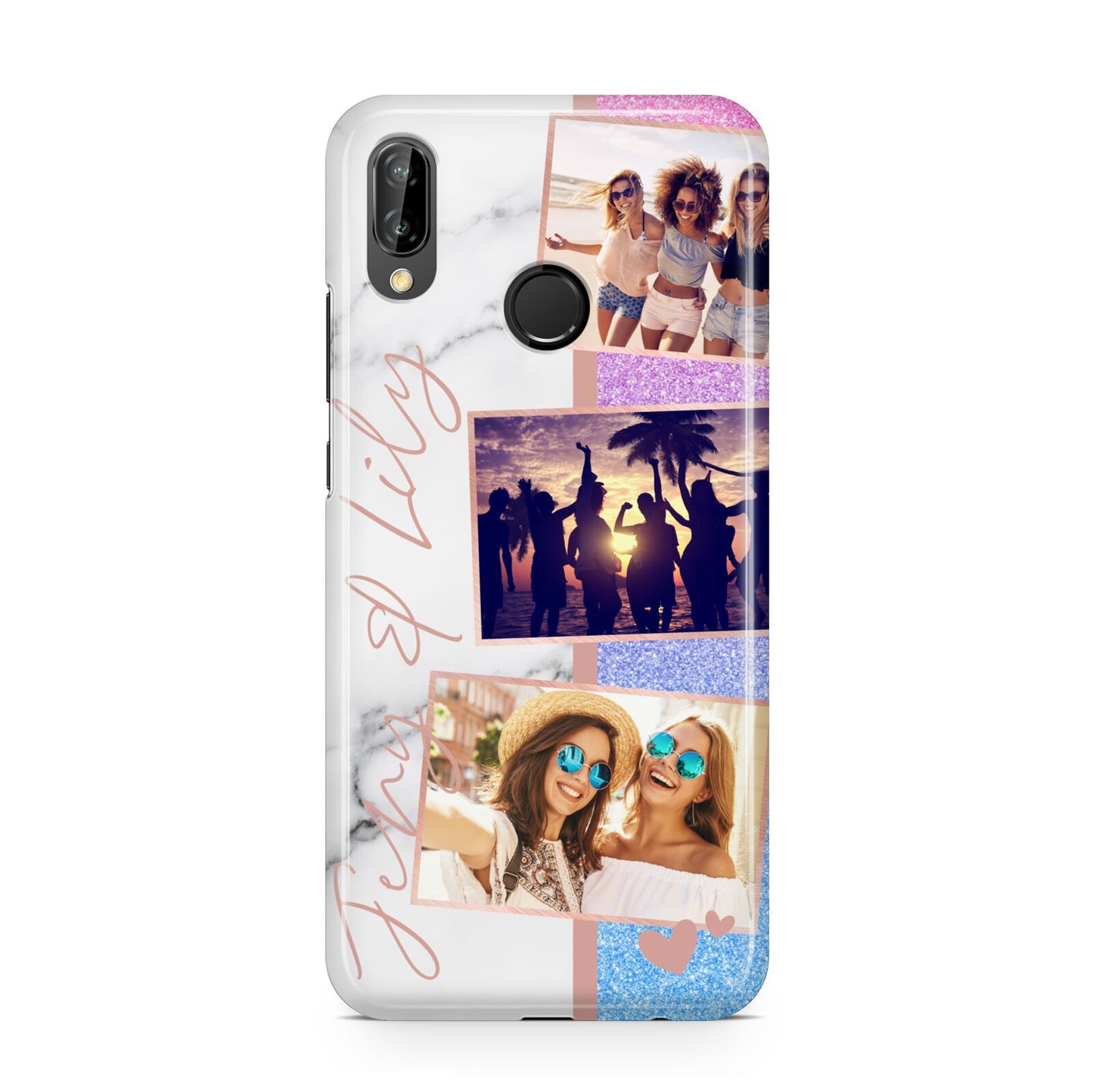 Glitter and Marble Photo Upload with Text Huawei P20 Lite Phone Case