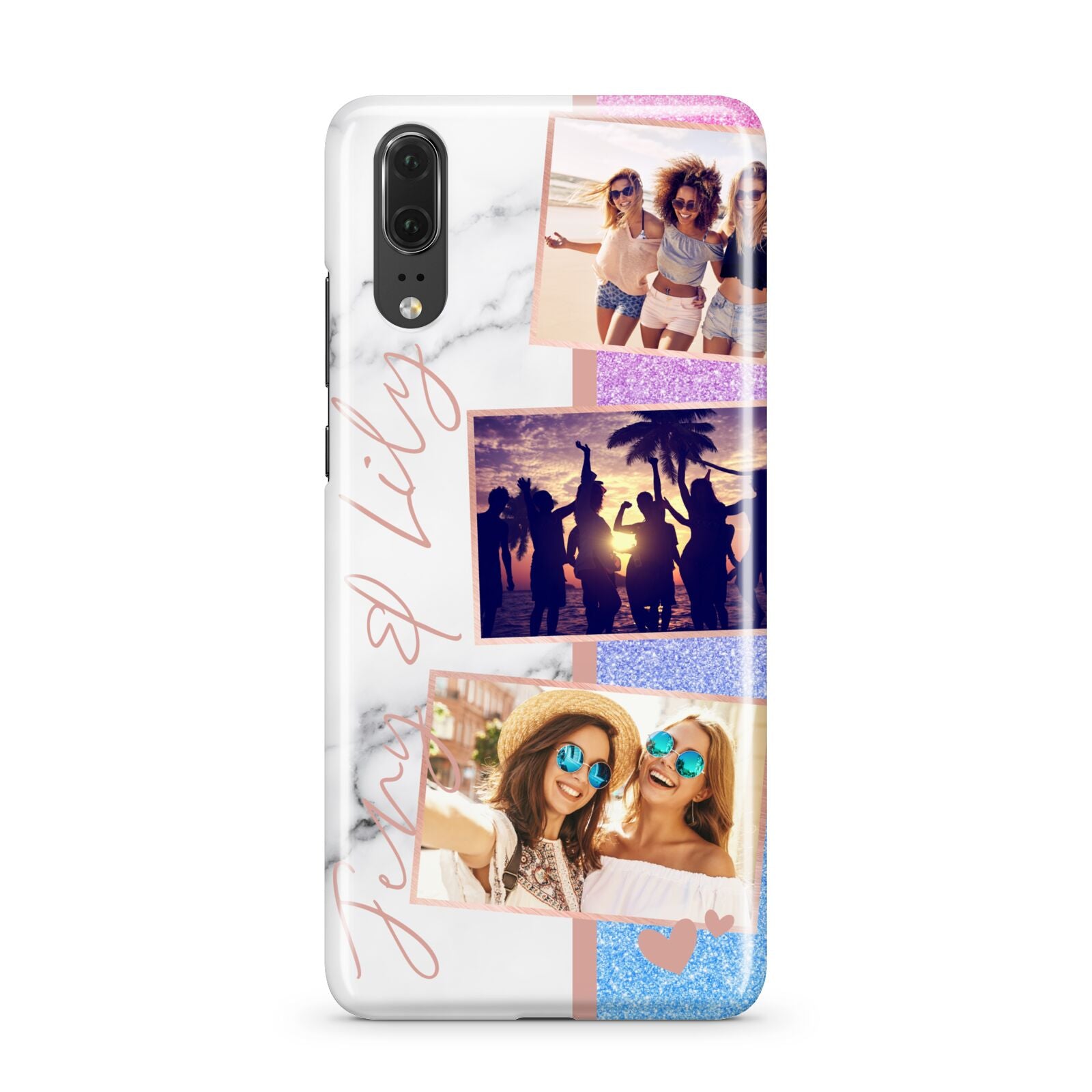 Glitter and Marble Photo Upload with Text Huawei P20 Phone Case