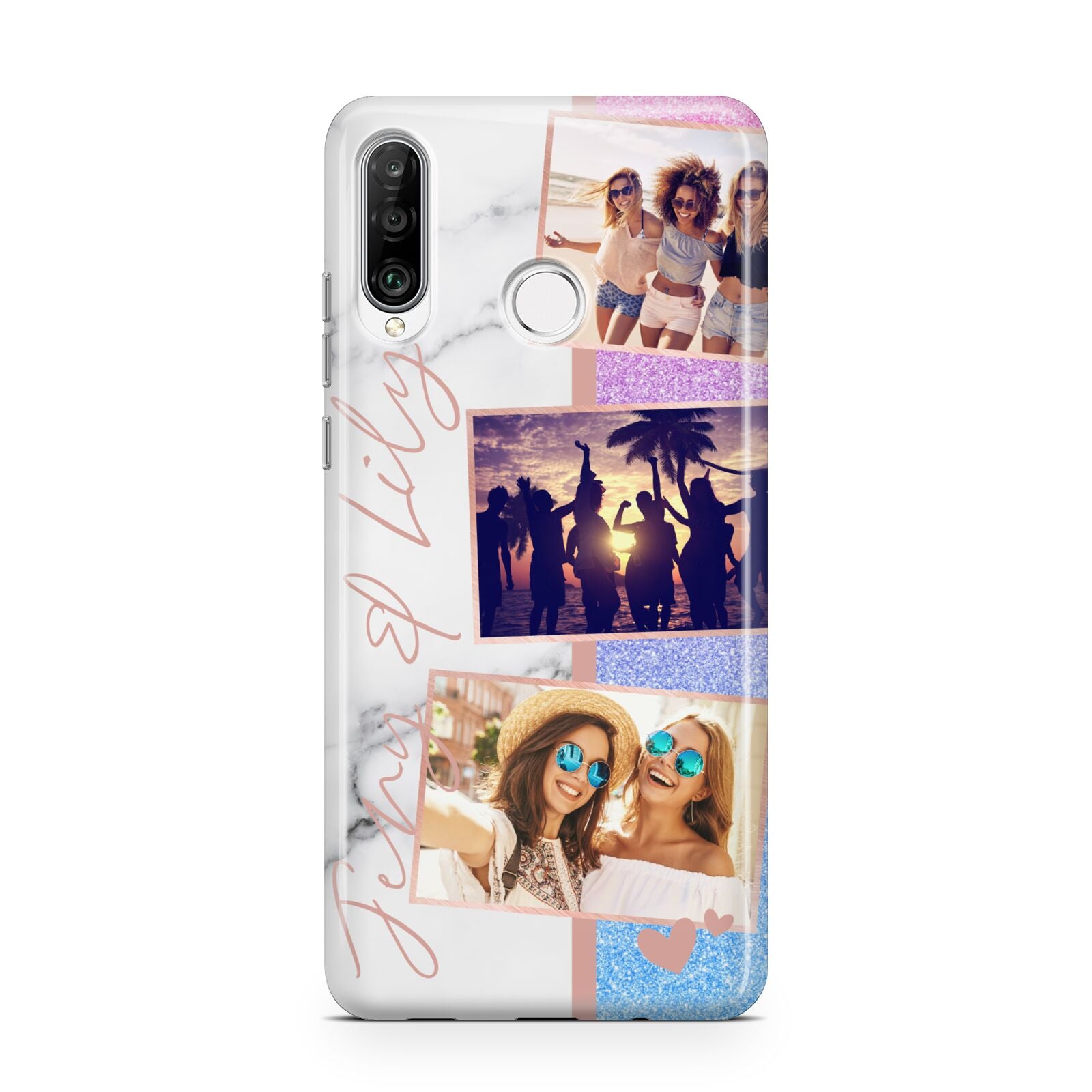 Glitter and Marble Photo Upload with Text Huawei P30 Lite Phone Case