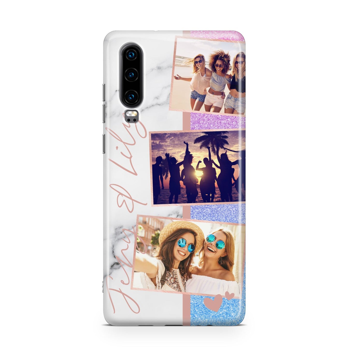 Glitter and Marble Photo Upload with Text Huawei P30 Phone Case