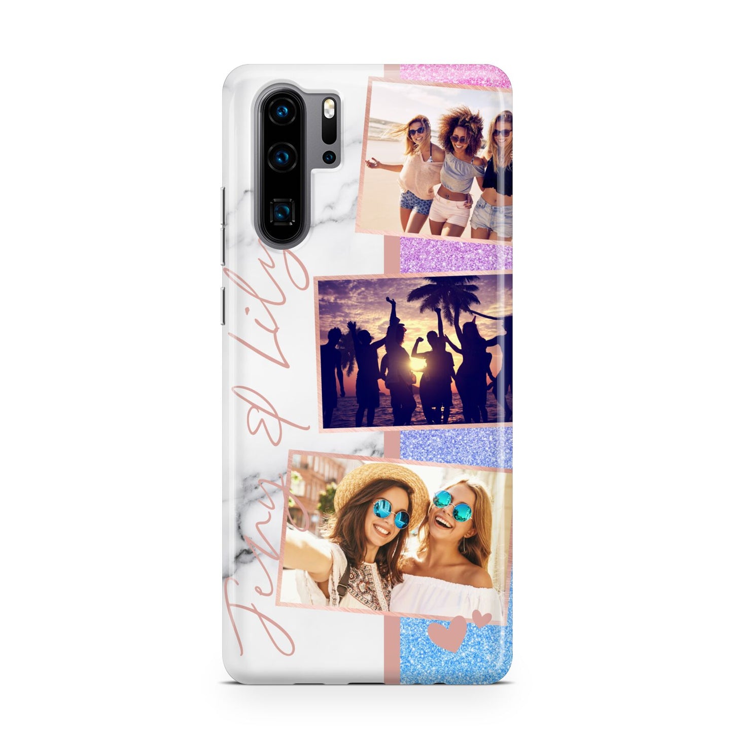 Glitter and Marble Photo Upload with Text Huawei P30 Pro Phone Case