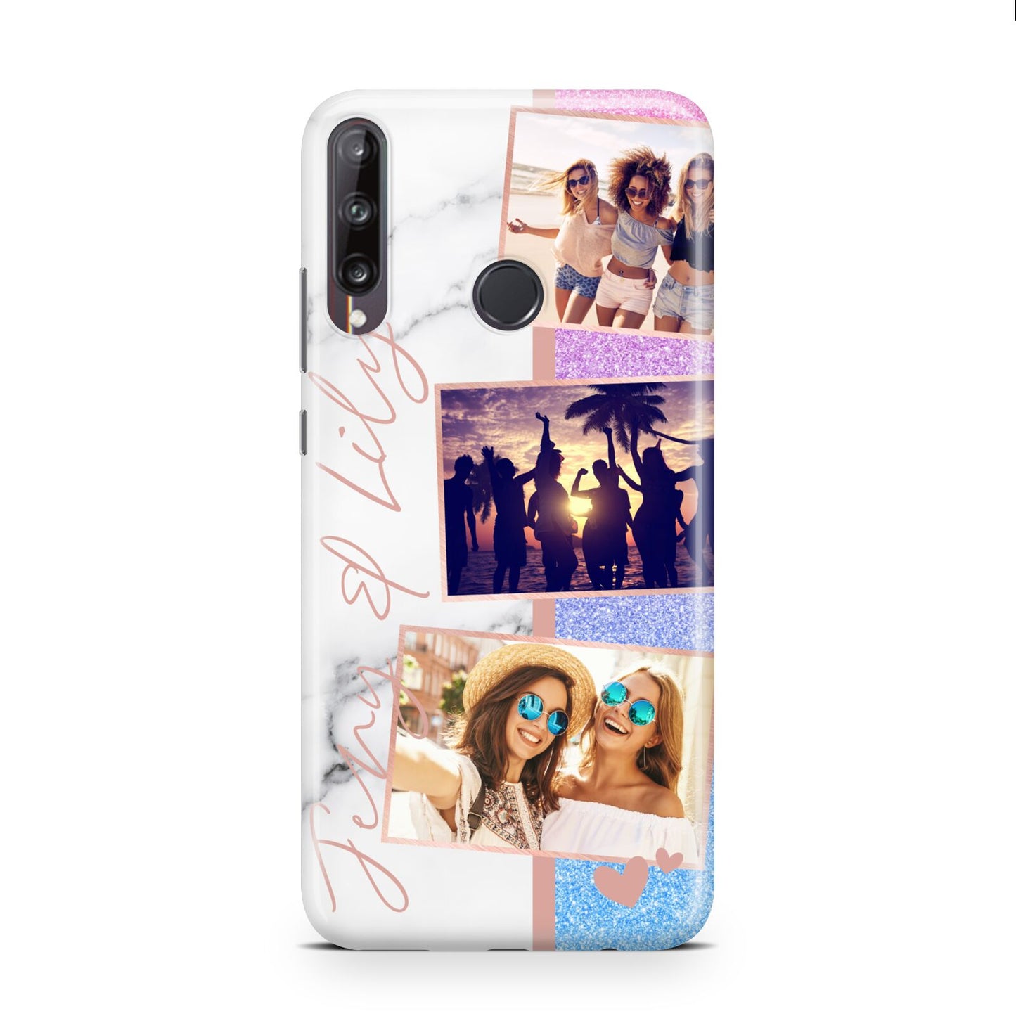 Glitter and Marble Photo Upload with Text Huawei P40 Lite E Phone Case