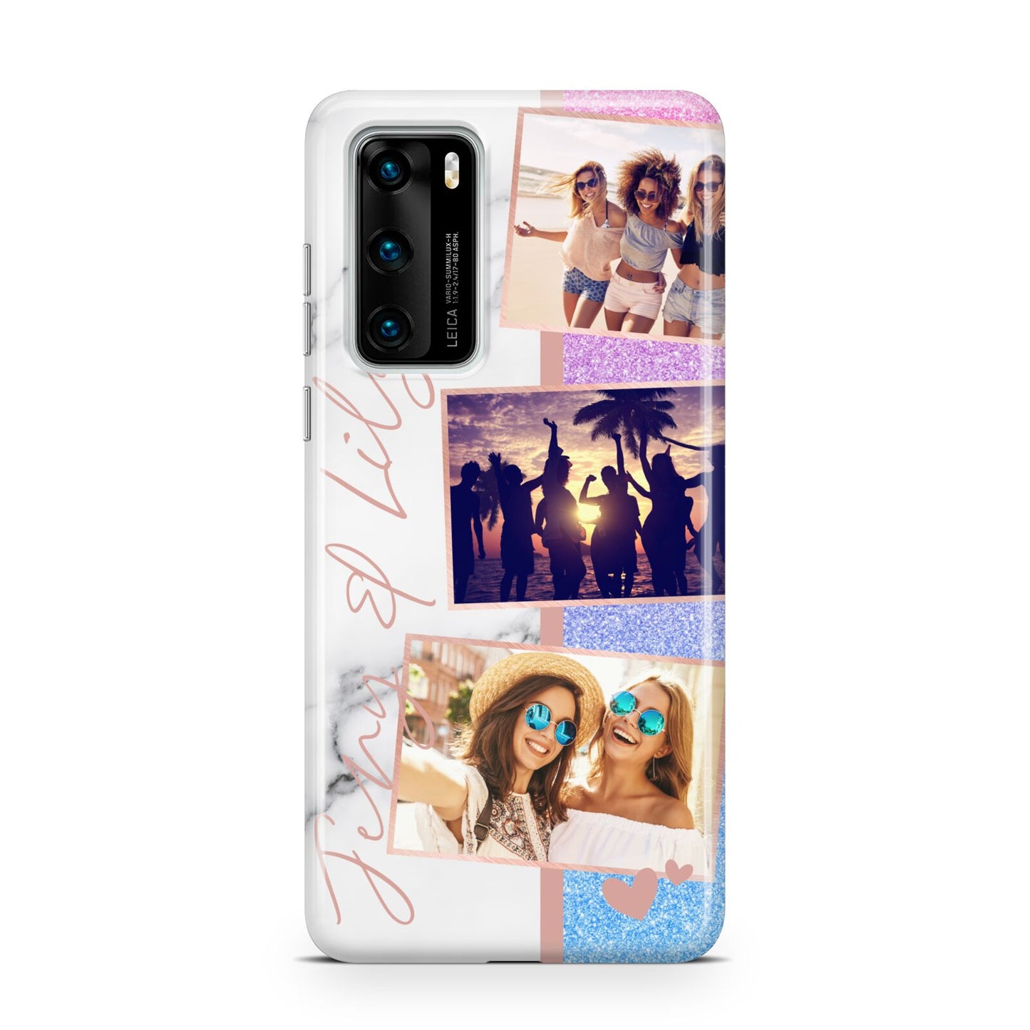 Glitter and Marble Photo Upload with Text Huawei P40 Phone Case