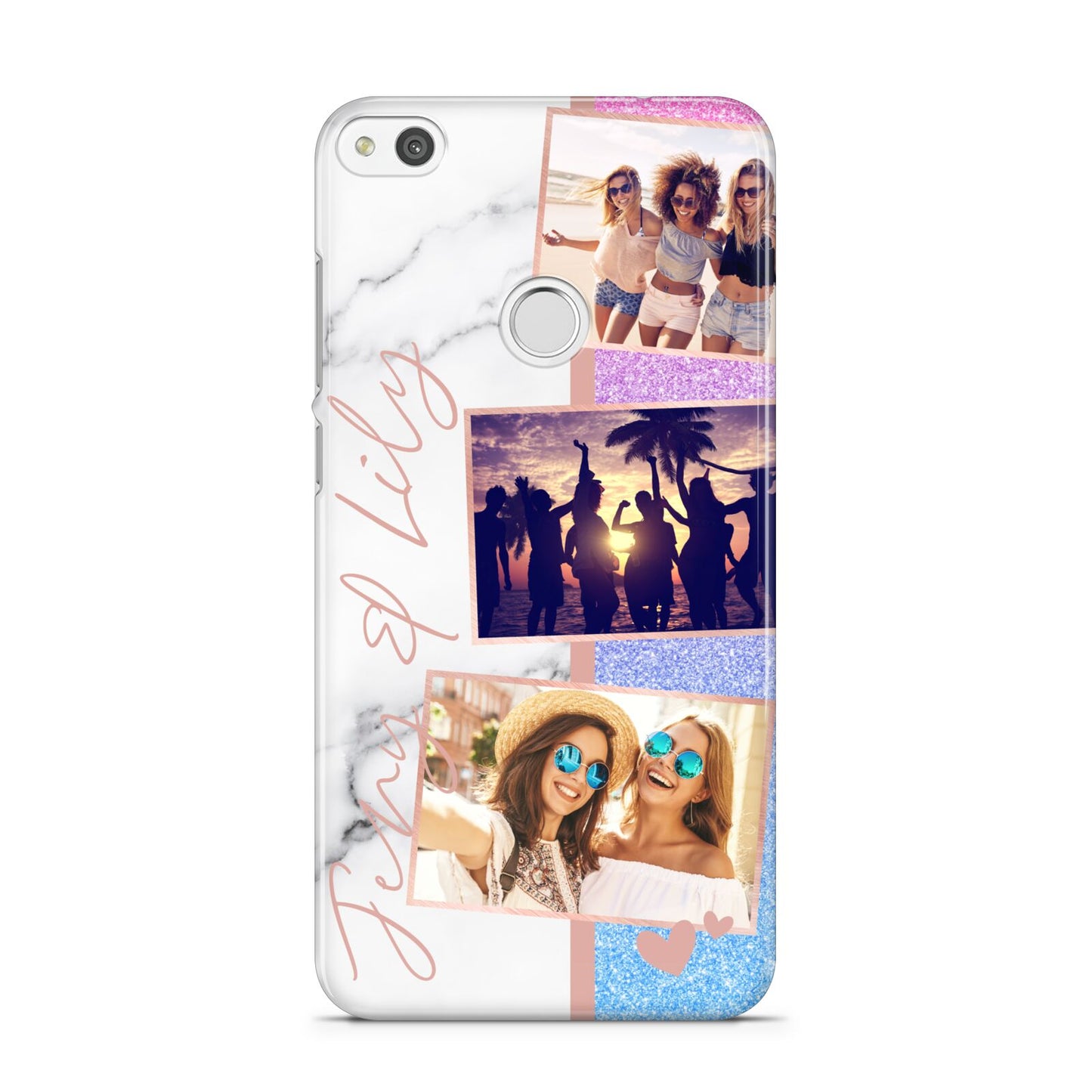 Glitter and Marble Photo Upload with Text Huawei P8 Lite Case