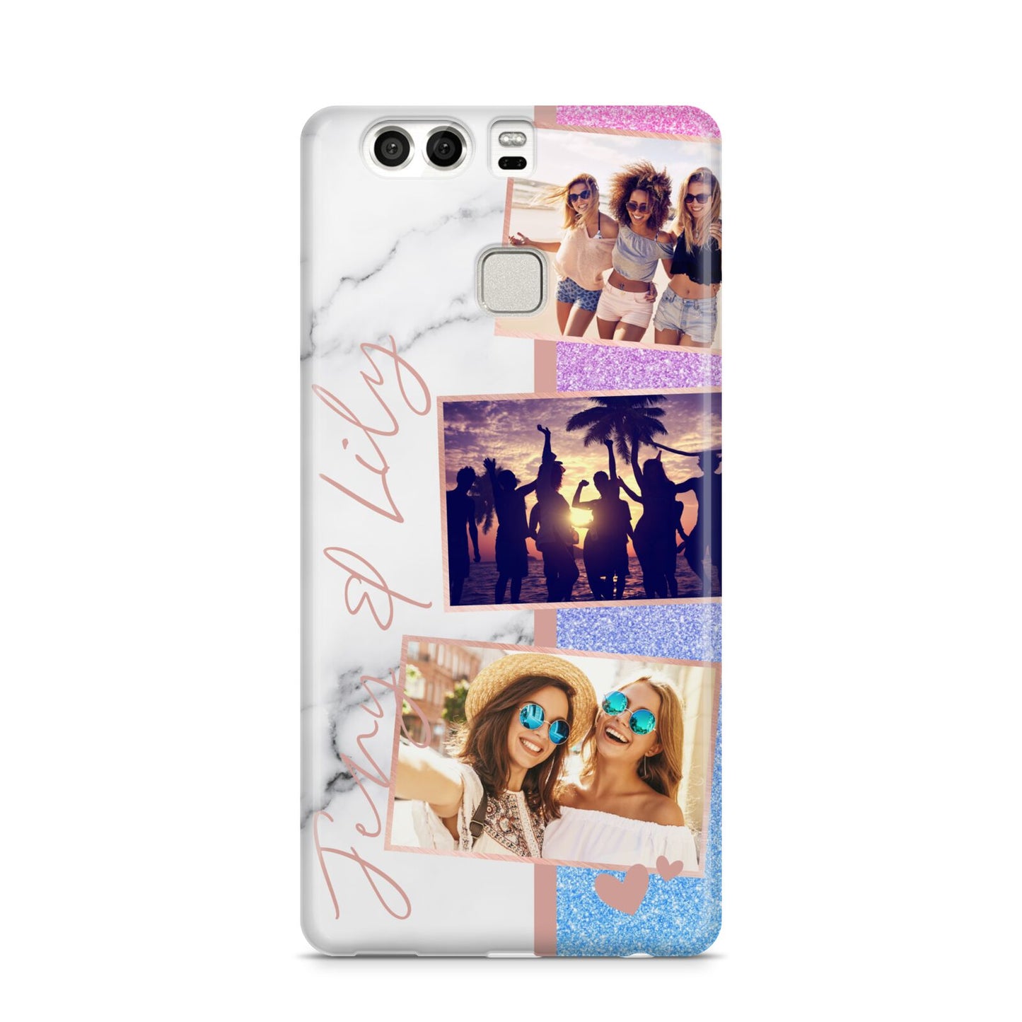 Glitter and Marble Photo Upload with Text Huawei P9 Case