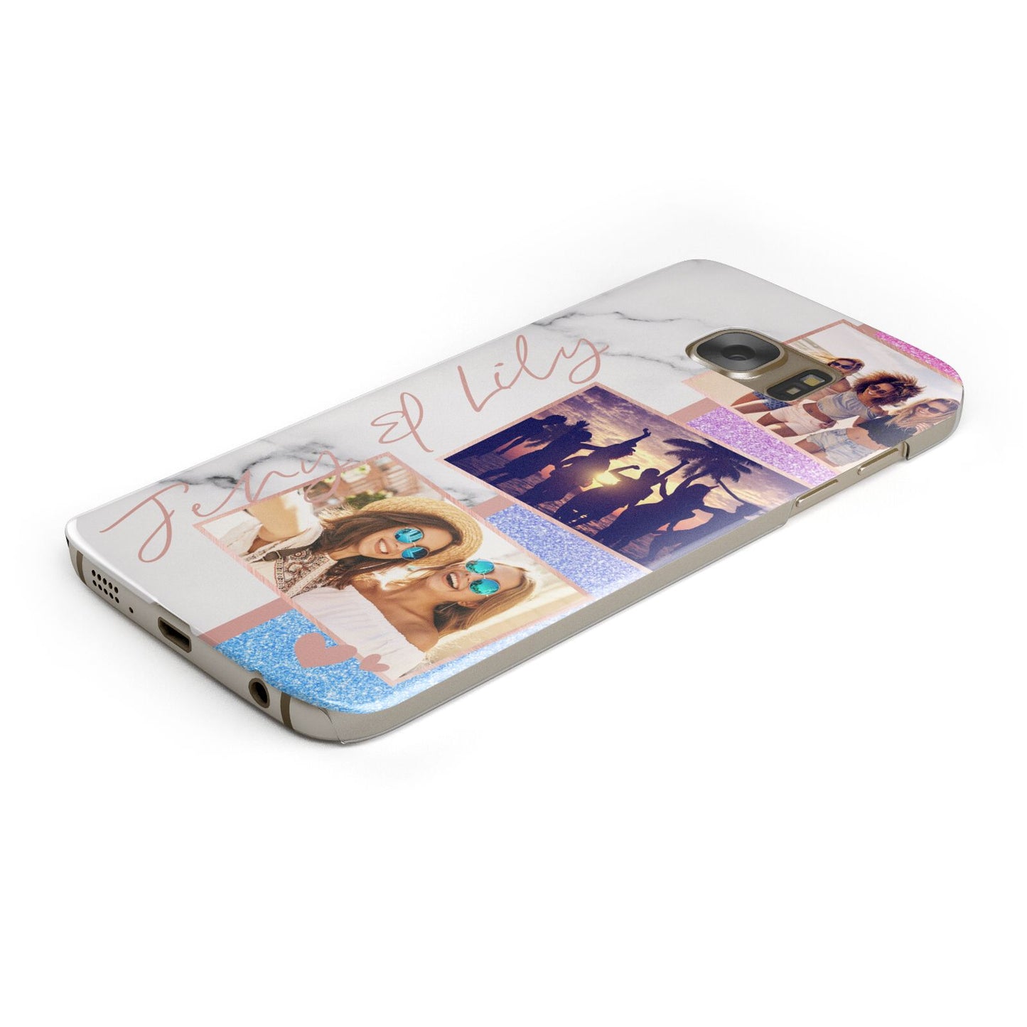 Glitter and Marble Photo Upload with Text Protective Samsung Galaxy Case Angled Image