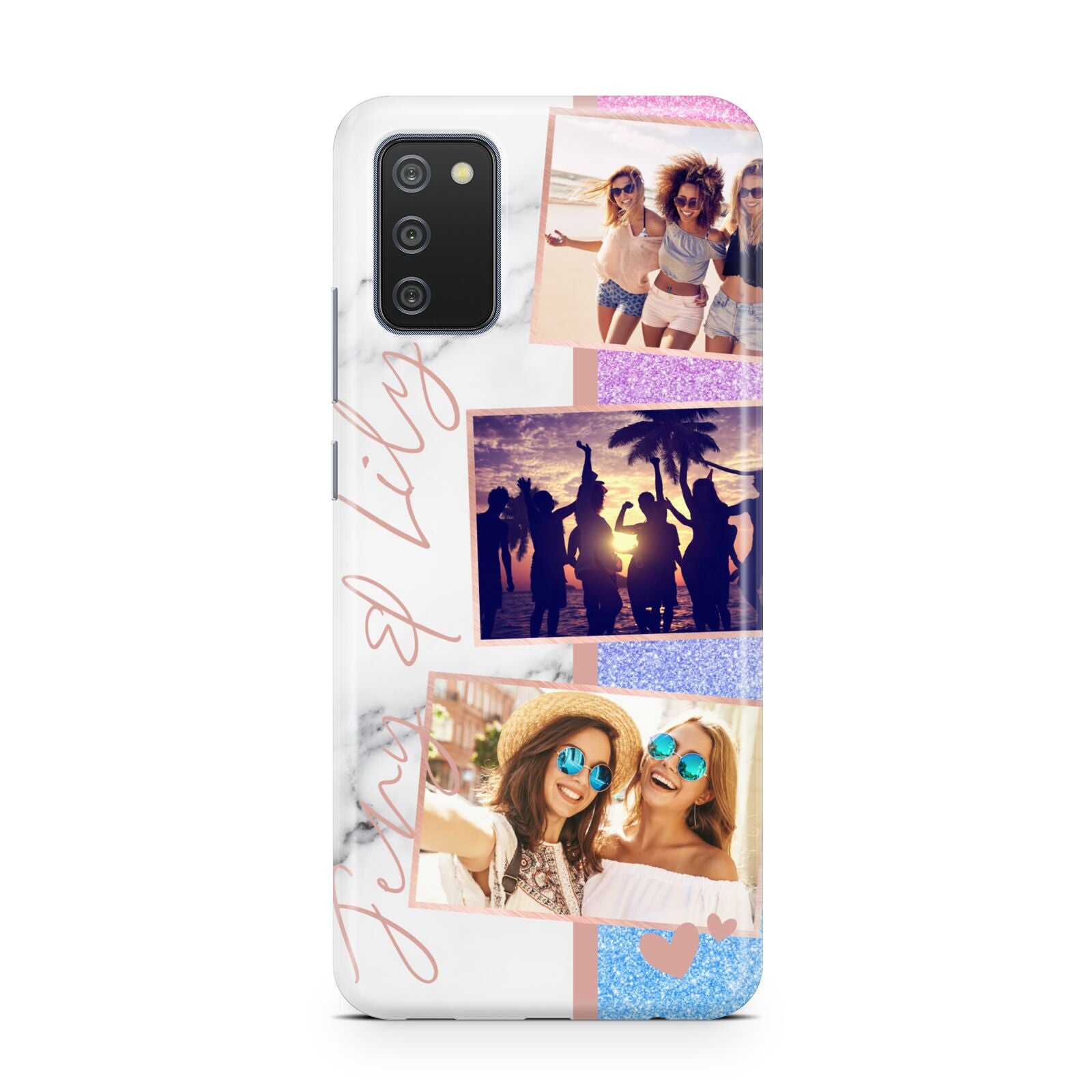 Glitter and Marble Photo Upload with Text Samsung A02s Case