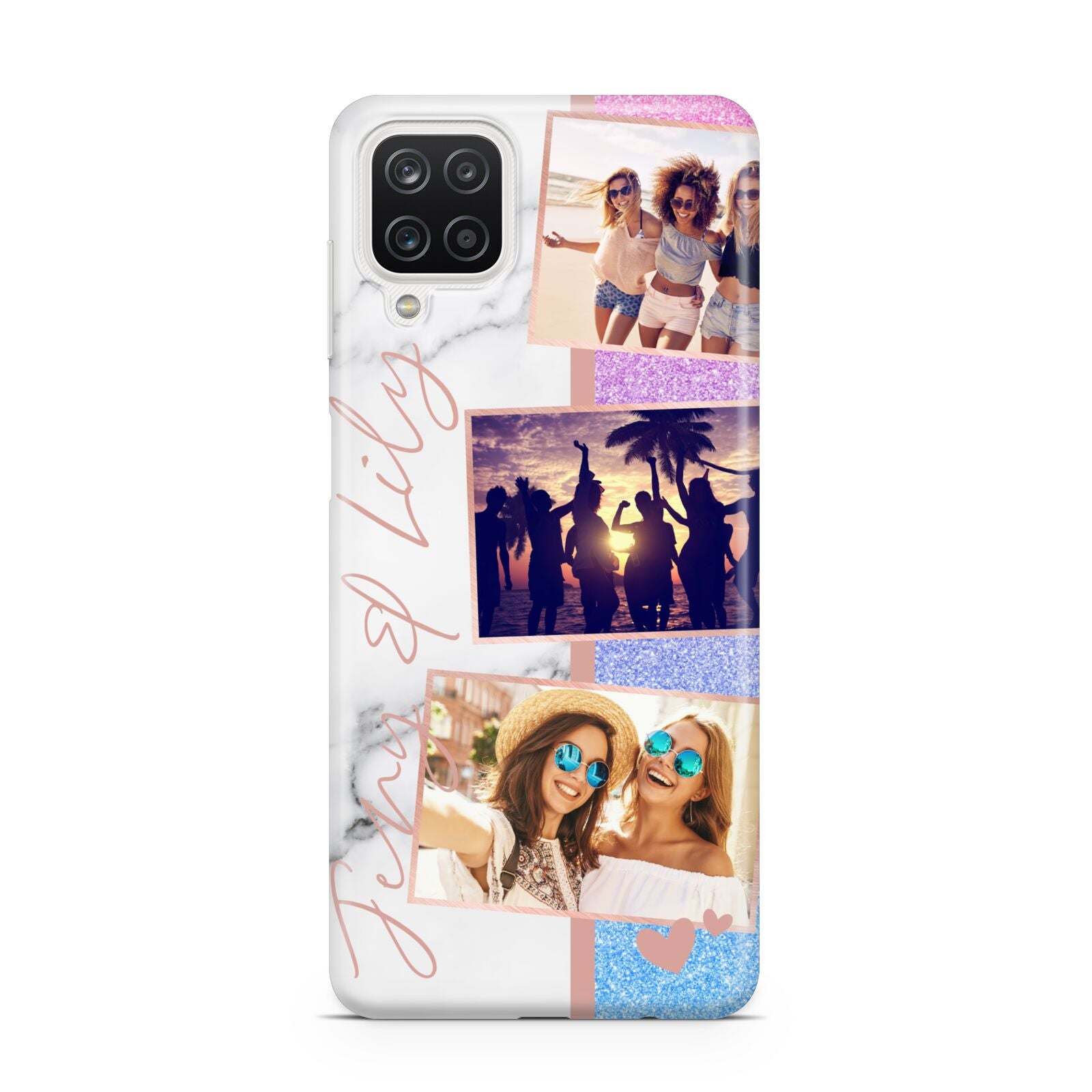 Glitter and Marble Photo Upload with Text Samsung A12 Case