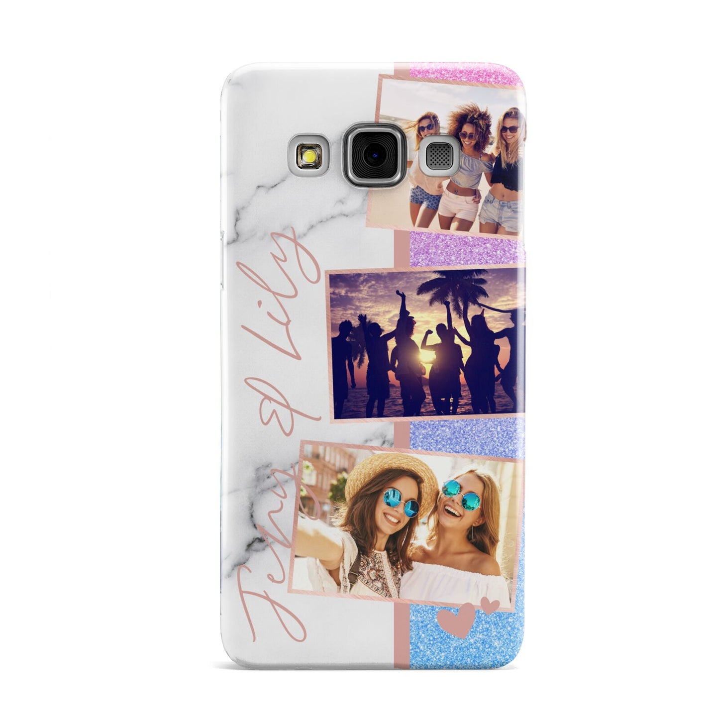 Glitter and Marble Photo Upload with Text Samsung Galaxy A3 Case