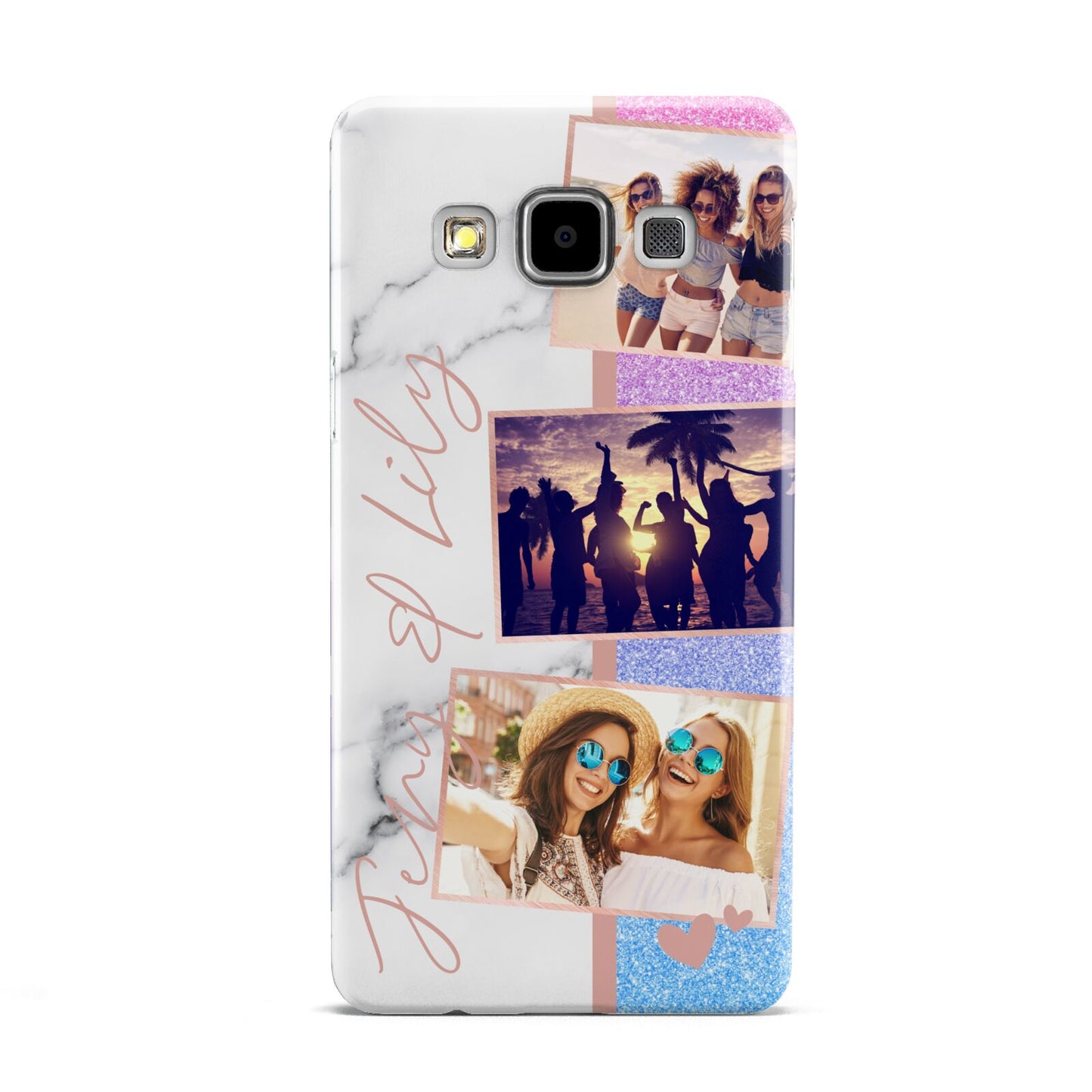Glitter and Marble Photo Upload with Text Samsung Galaxy A5 Case
