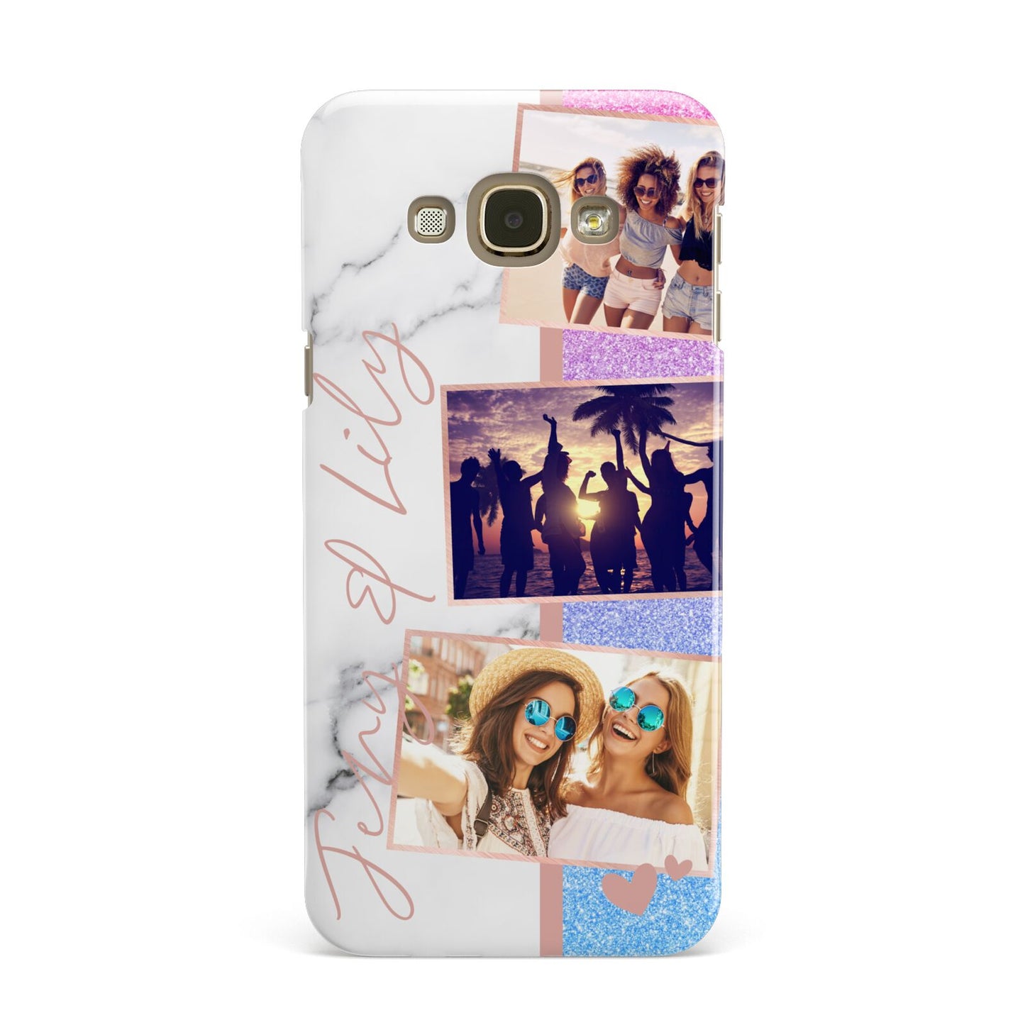 Glitter and Marble Photo Upload with Text Samsung Galaxy A8 Case