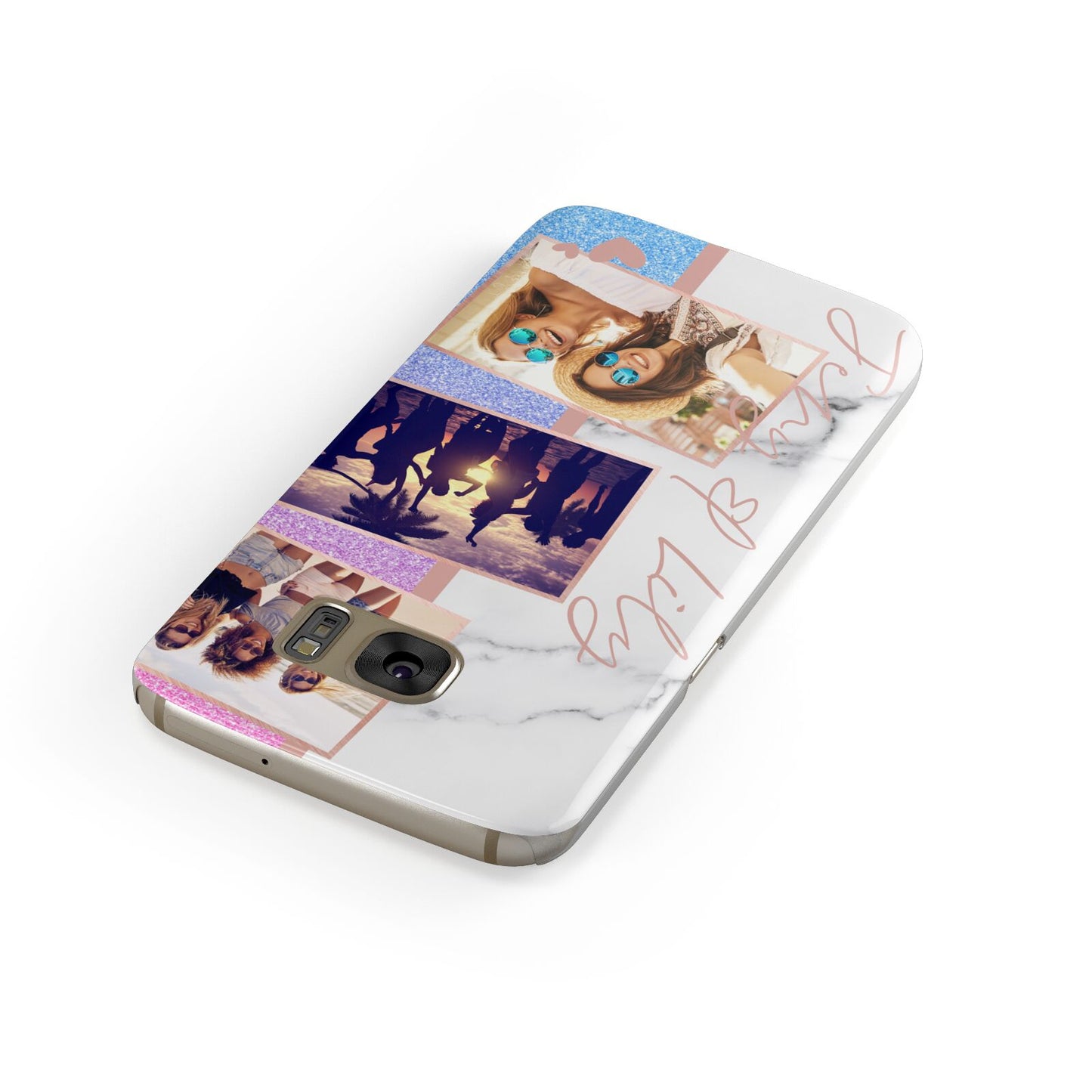 Glitter and Marble Photo Upload with Text Samsung Galaxy Case Front Close Up
