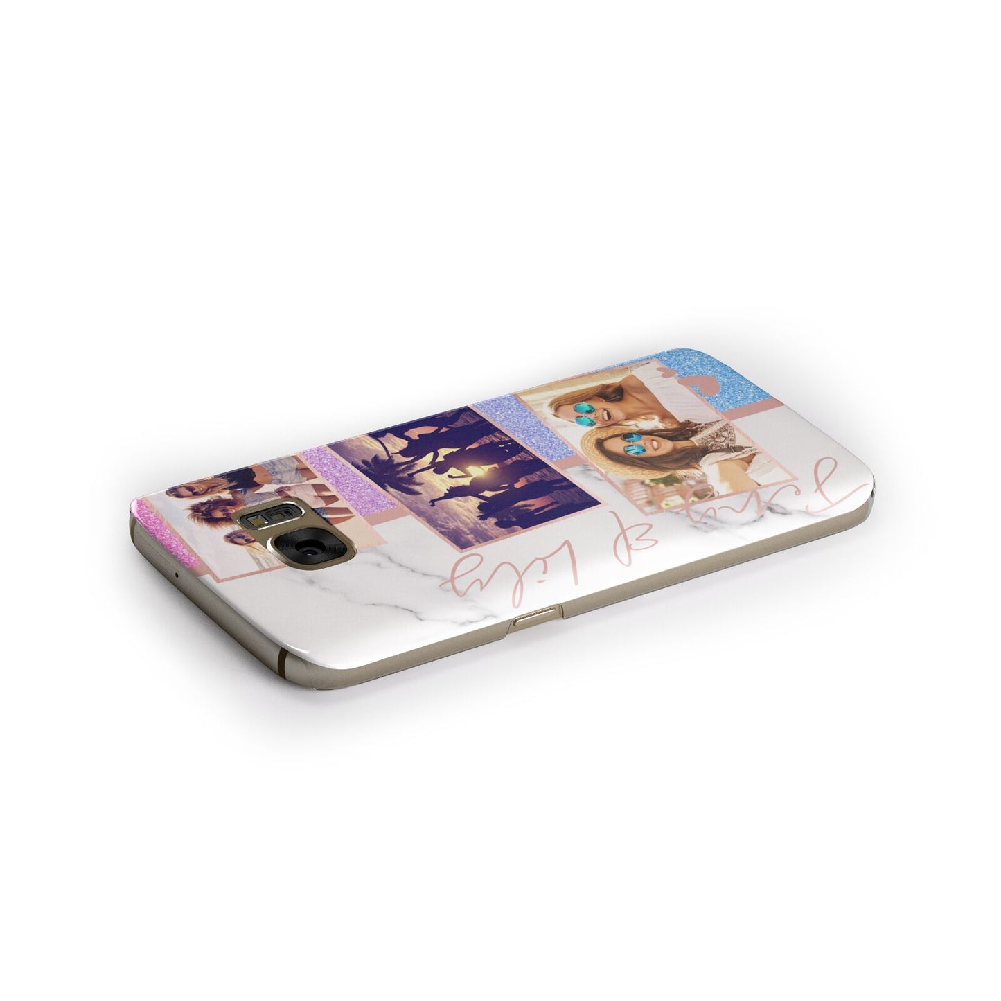 Glitter and Marble Photo Upload with Text Samsung Galaxy Case Side Close Up
