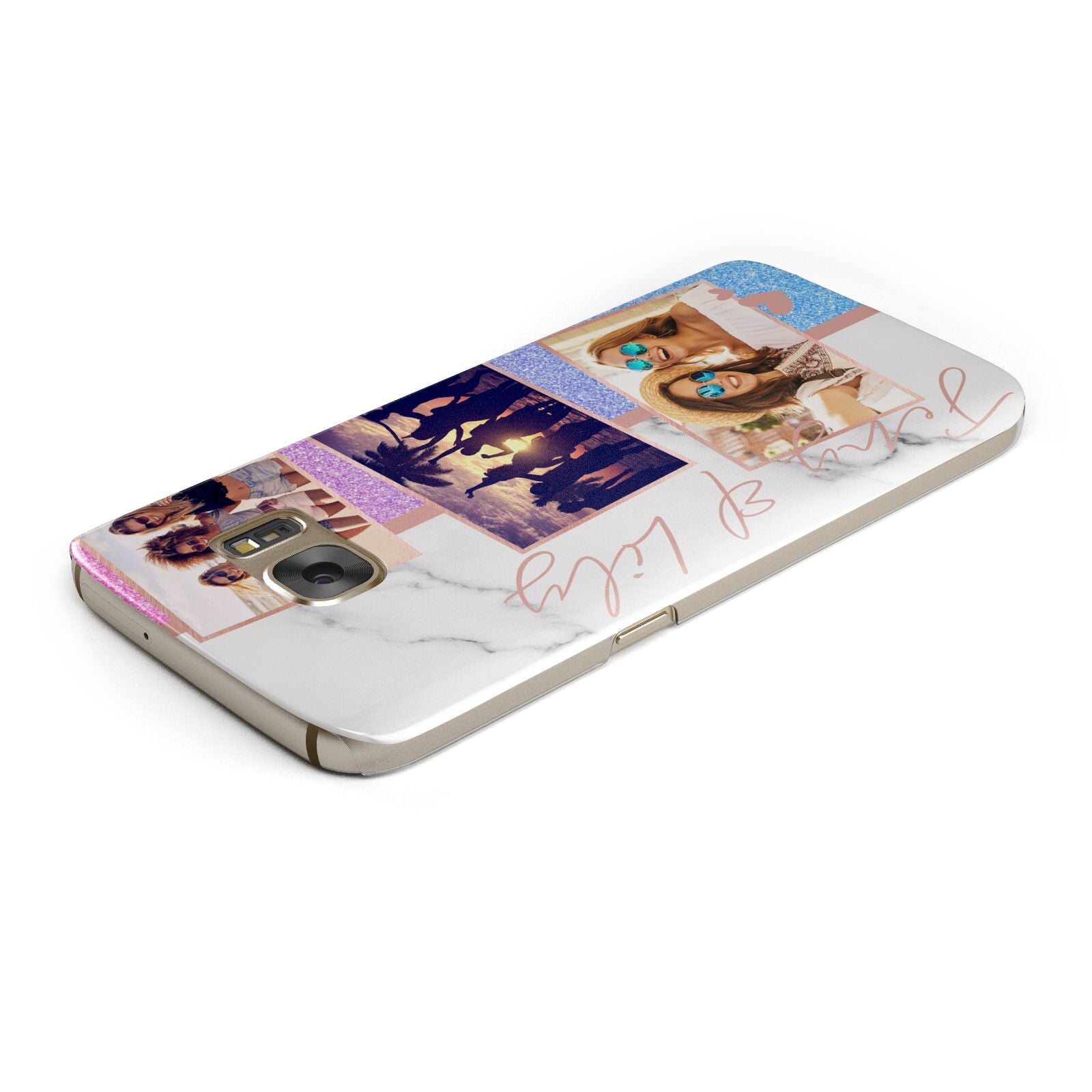 Glitter and Marble Photo Upload with Text Samsung Galaxy Case Top Cutout
