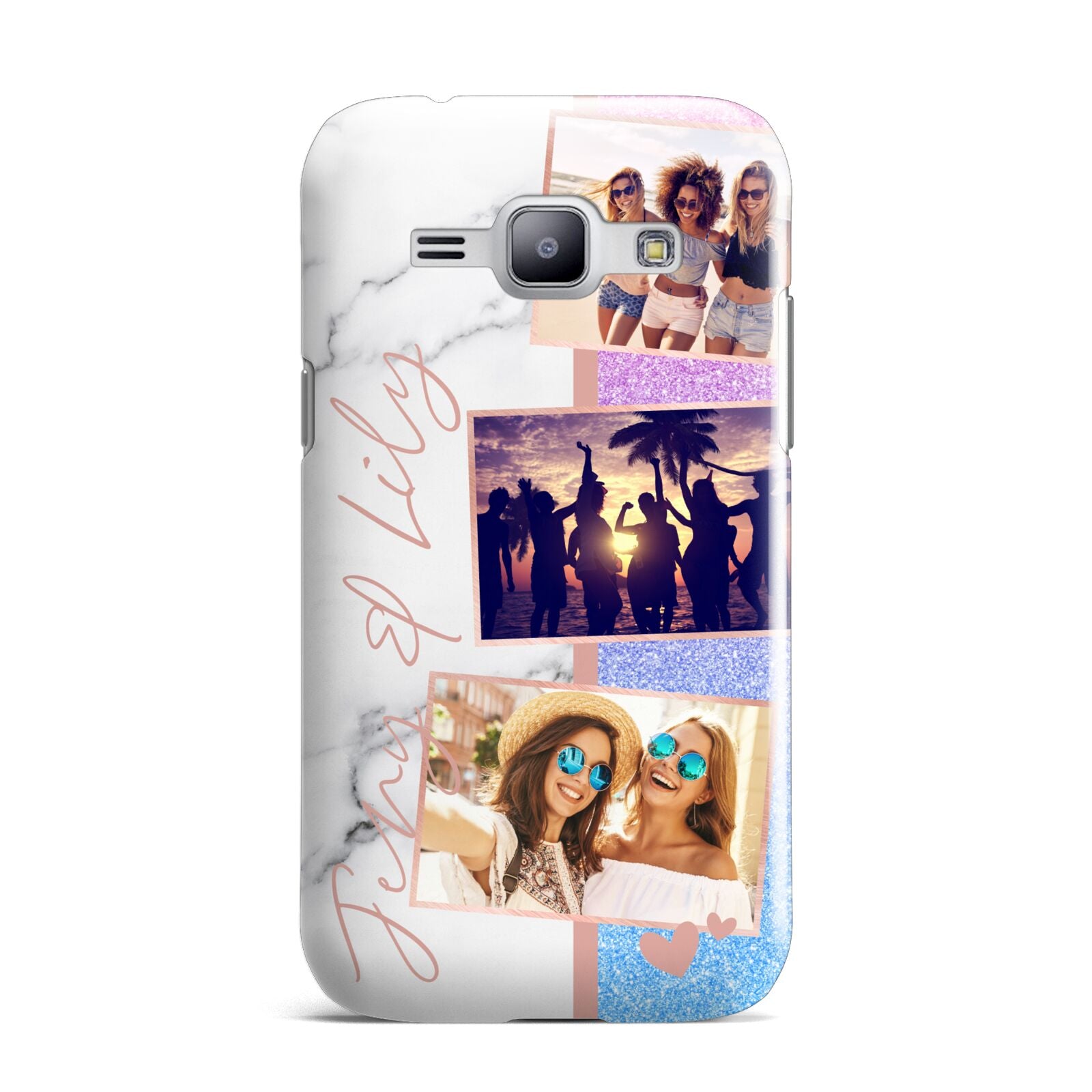 Glitter and Marble Photo Upload with Text Samsung Galaxy J1 2015 Case