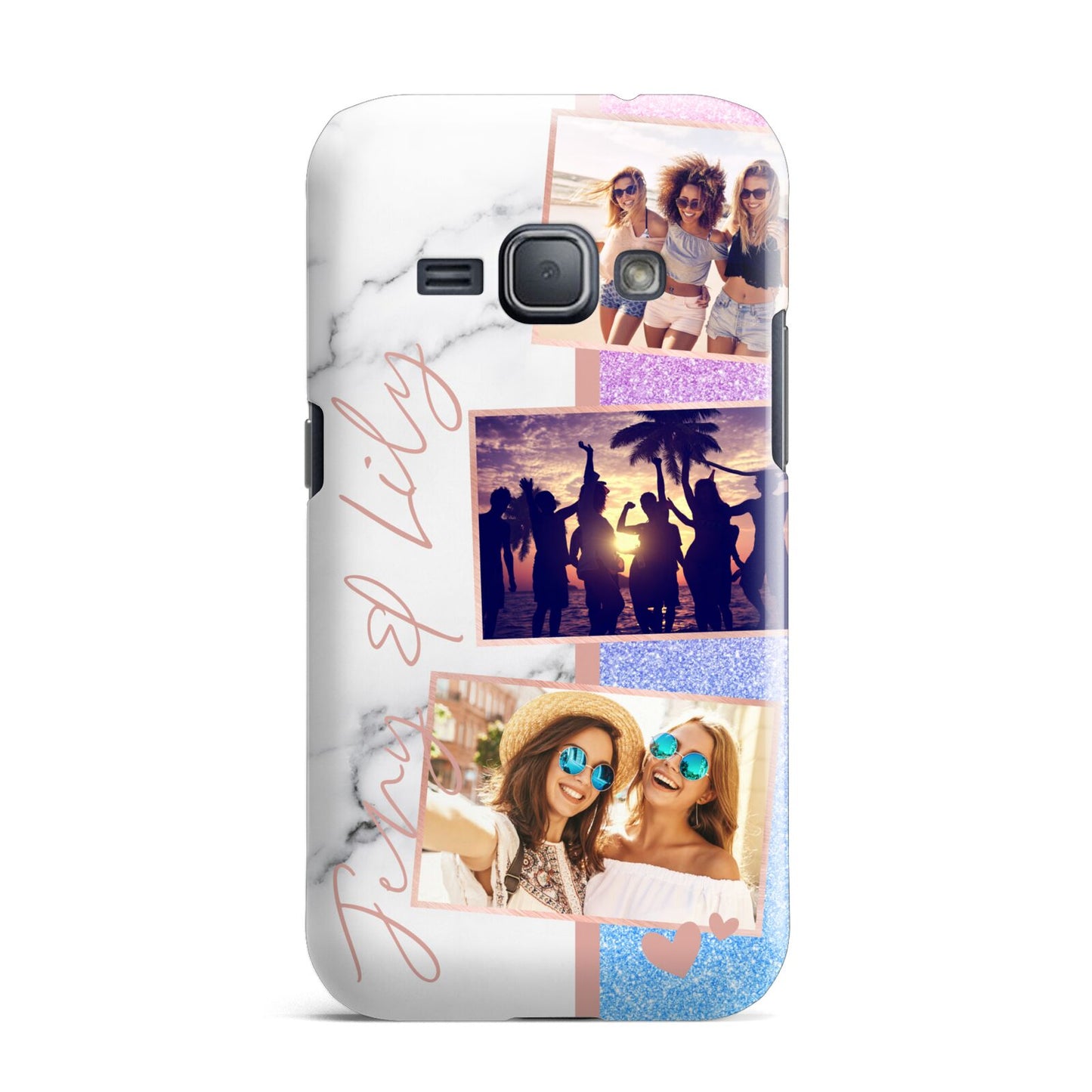 Glitter and Marble Photo Upload with Text Samsung Galaxy J1 2016 Case