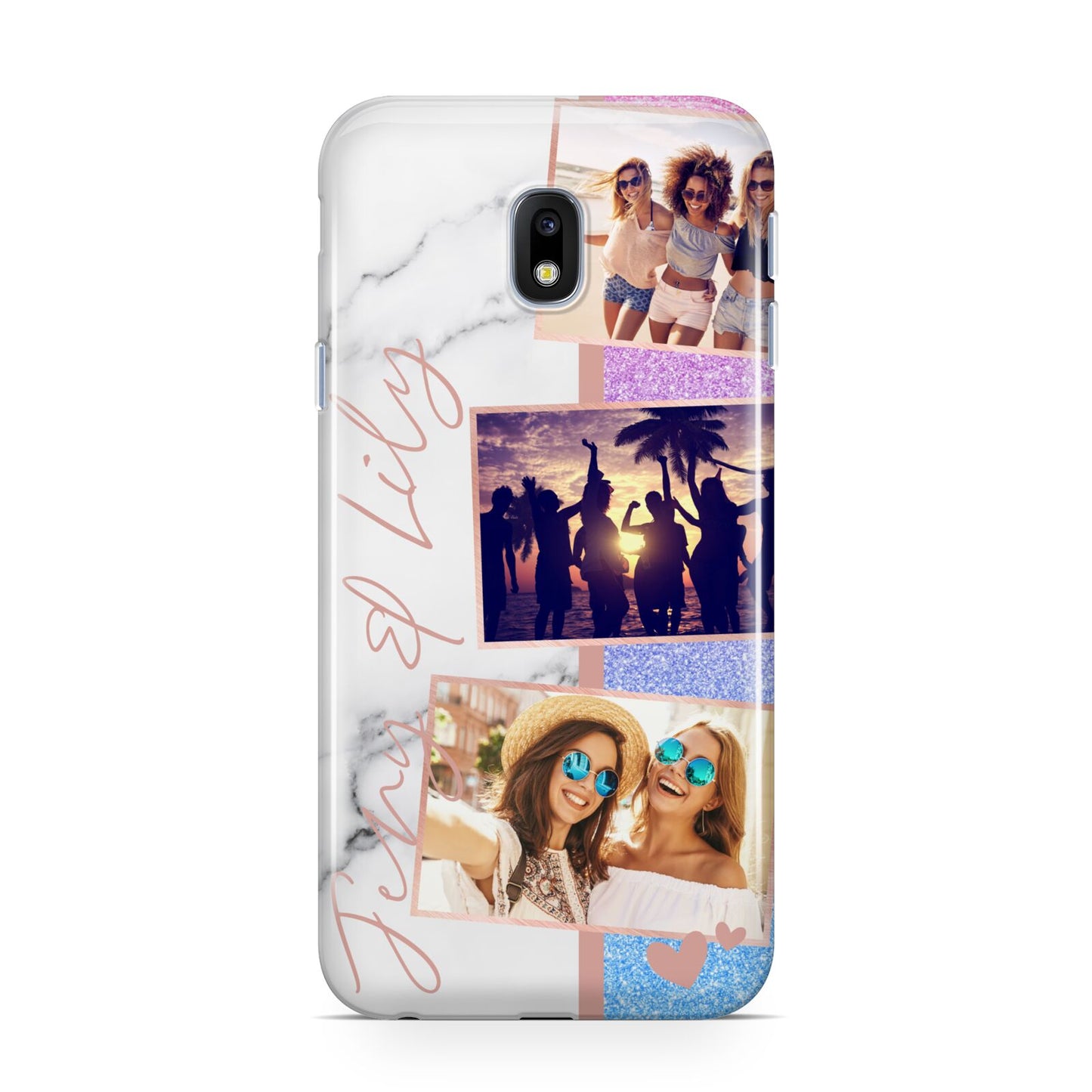 Glitter and Marble Photo Upload with Text Samsung Galaxy J3 2017 Case