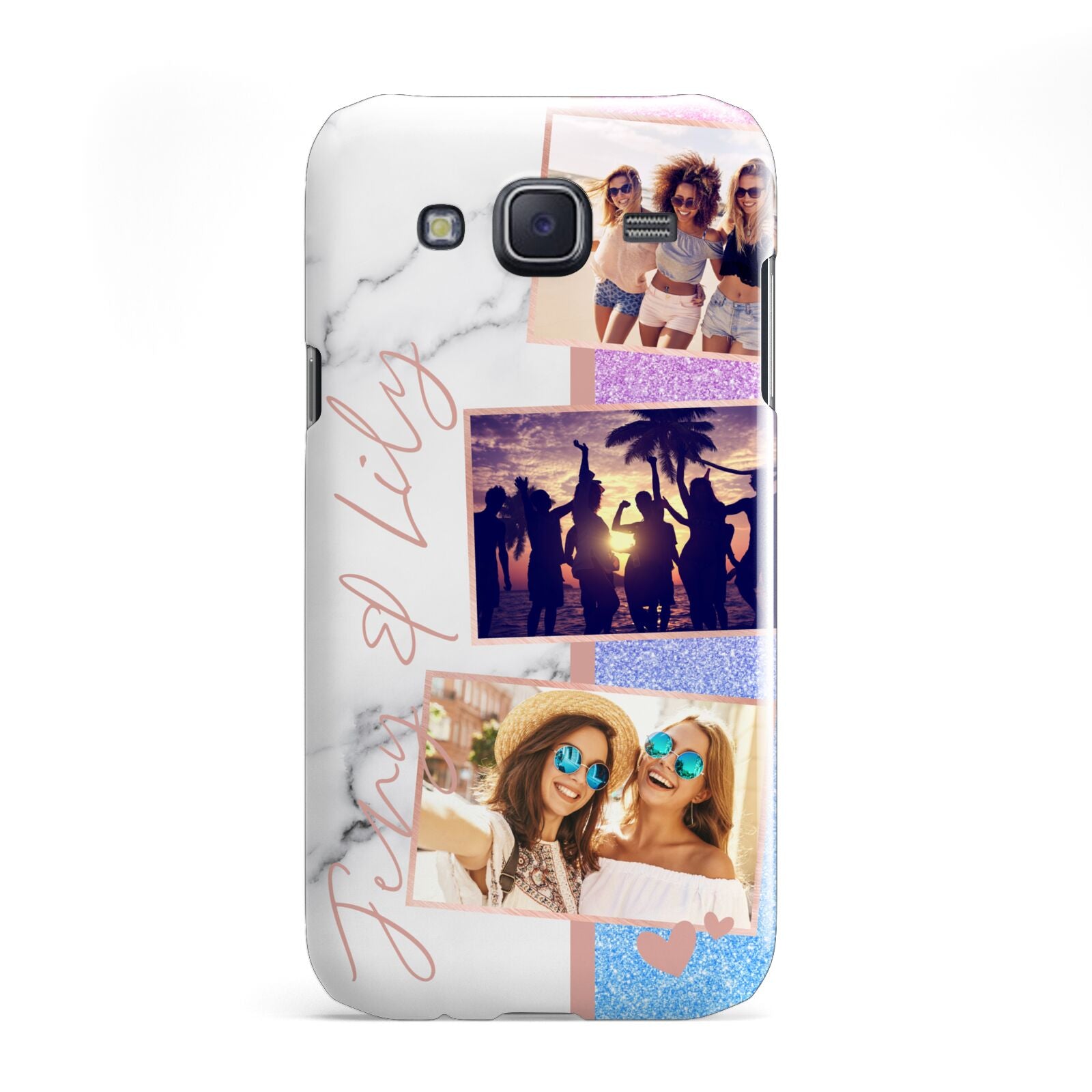 Glitter and Marble Photo Upload with Text Samsung Galaxy J5 Case