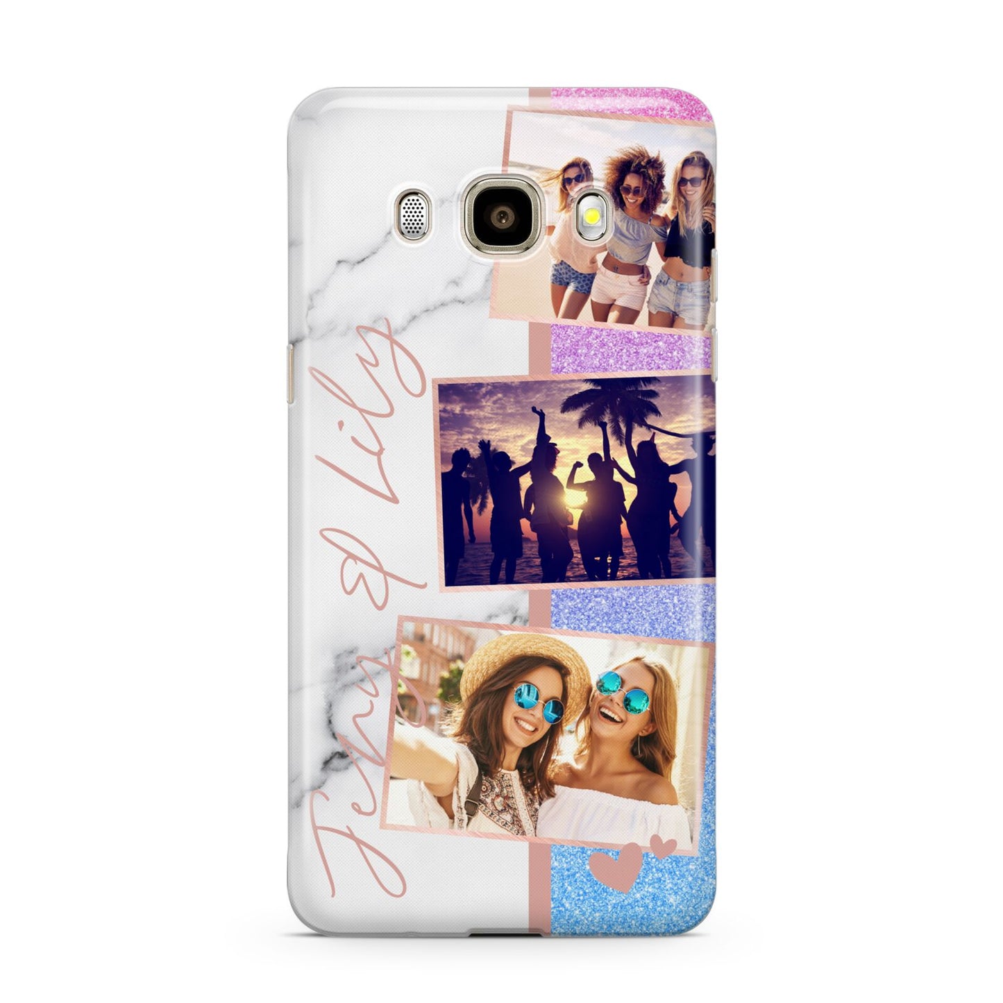 Glitter and Marble Photo Upload with Text Samsung Galaxy J7 2016 Case on gold phone