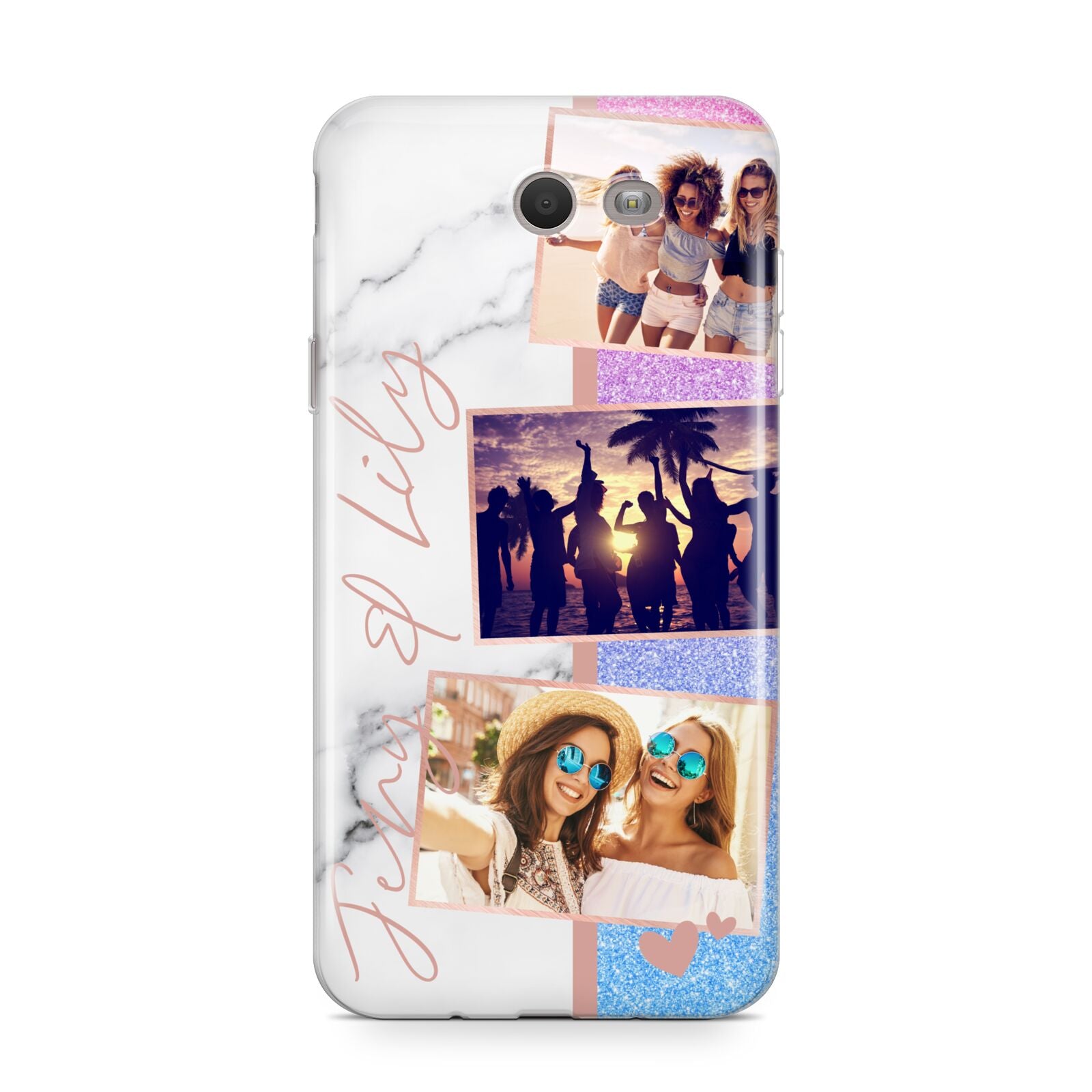 Glitter and Marble Photo Upload with Text Samsung Galaxy J7 2017 Case