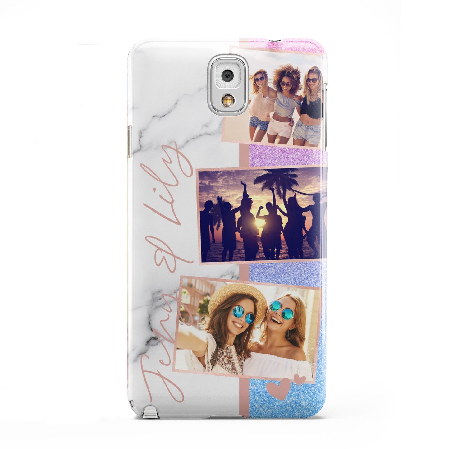 Glitter and Marble Photo Upload with Text Samsung Galaxy Note 3 Case