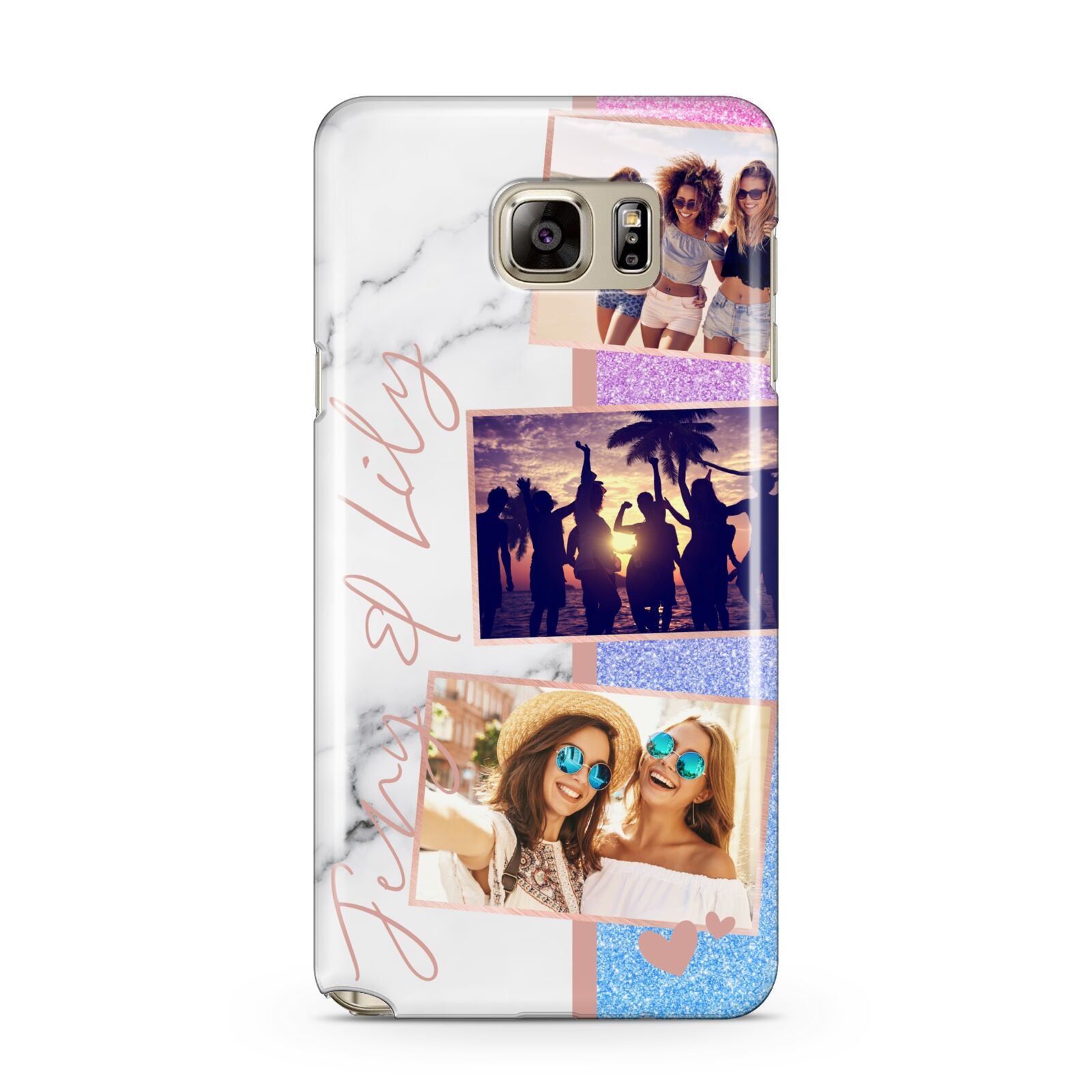 Glitter and Marble Photo Upload with Text Samsung Galaxy Note 5 Case