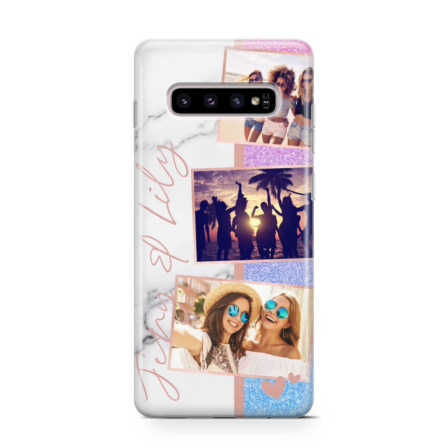 Glitter and Marble Photo Upload with Text Samsung Galaxy S10 Case