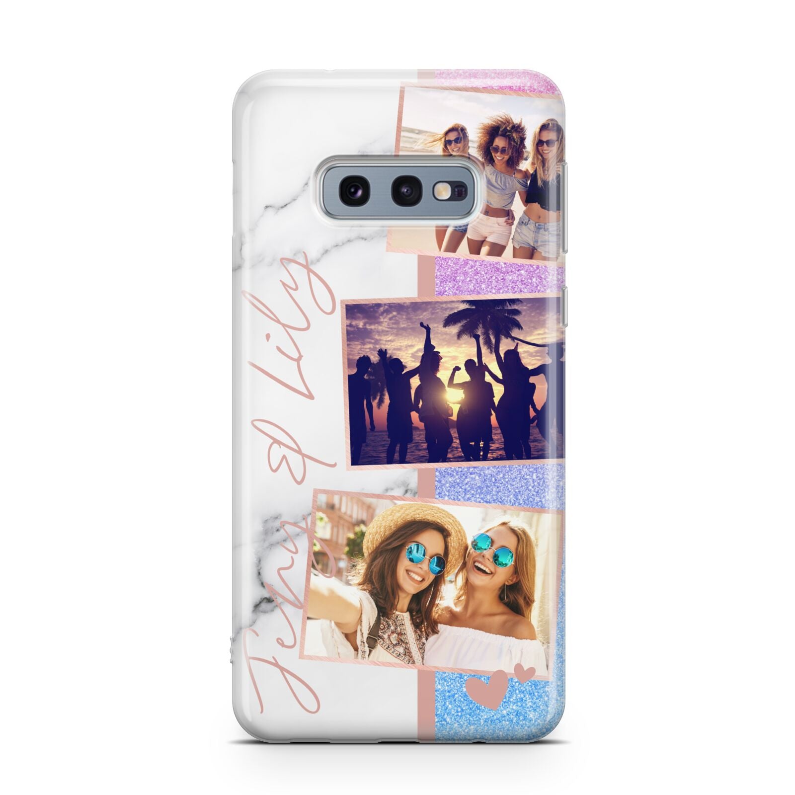 Glitter and Marble Photo Upload with Text Samsung Galaxy S10E Case