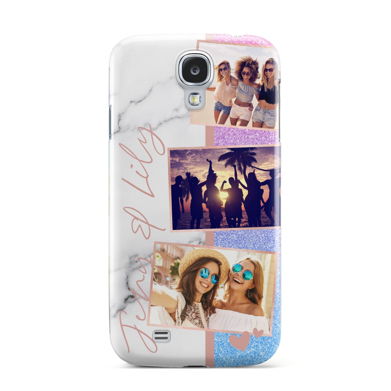 Glitter and Marble Photo Upload with Text Samsung Galaxy S4 Case