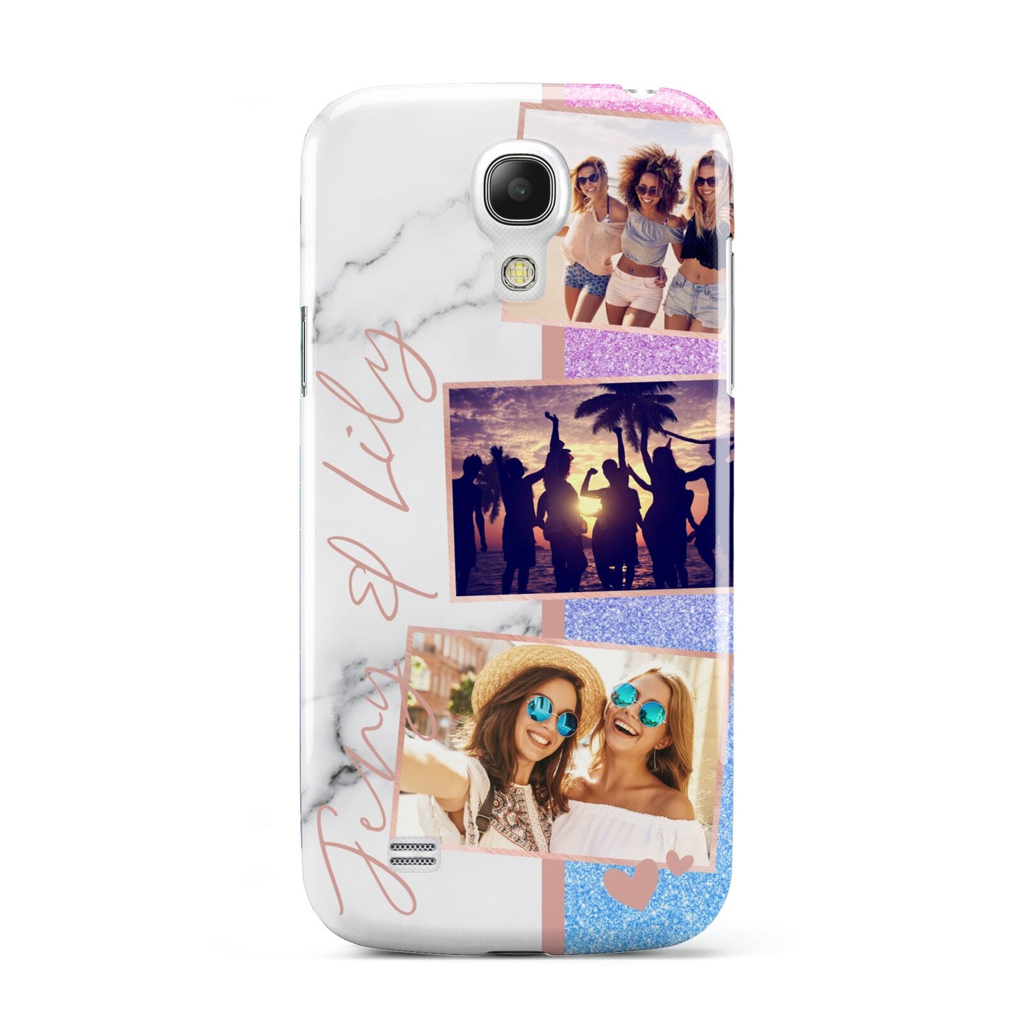 Glitter and Marble Photo Upload with Text Samsung Galaxy S4 Mini Case
