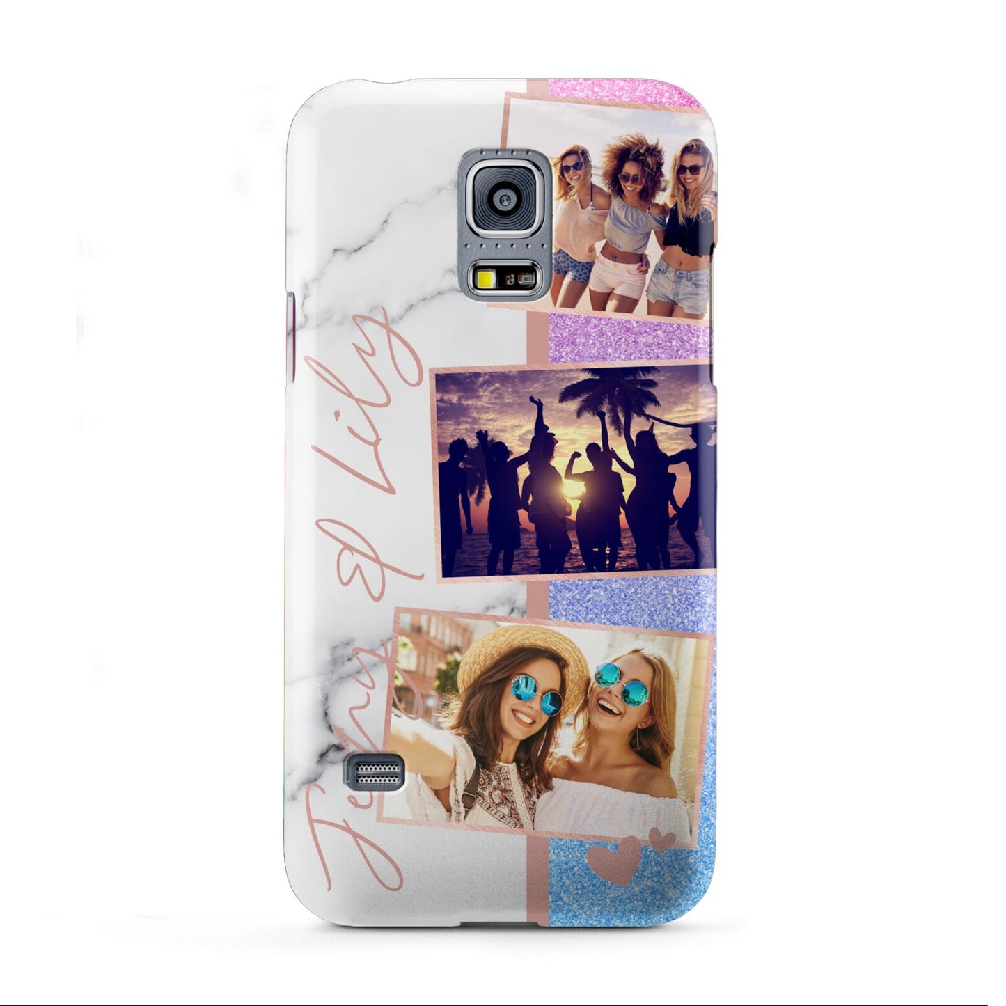 Glitter and Marble Photo Upload with Text Samsung Galaxy S5 Mini Case