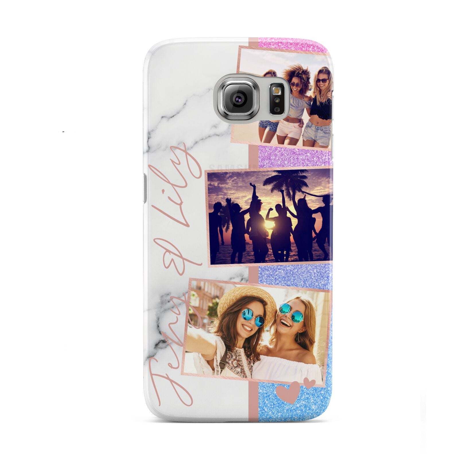 Glitter and Marble Photo Upload with Text Samsung Galaxy S6 Case