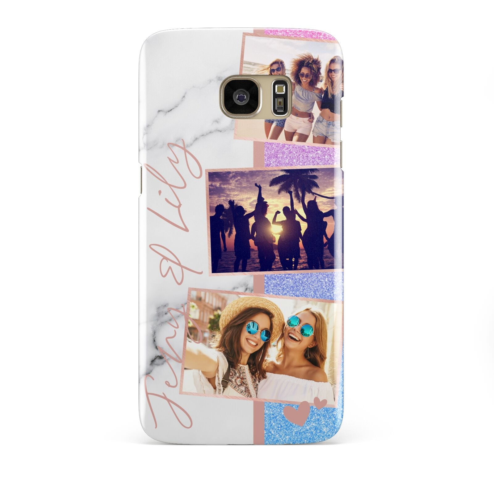 Glitter and Marble Photo Upload with Text Samsung Galaxy S7 Edge Case