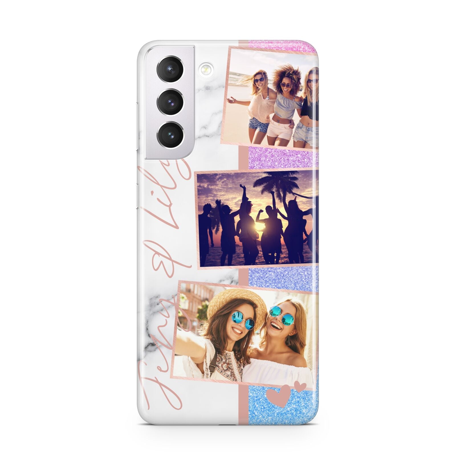 Glitter and Marble Photo Upload with Text Samsung S21 Case