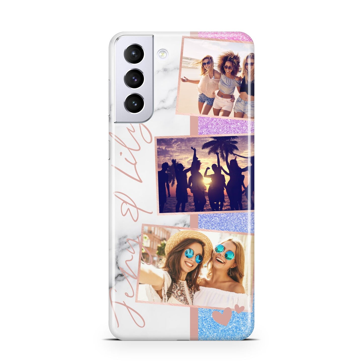 Glitter and Marble Photo Upload with Text Samsung S21 Plus Case