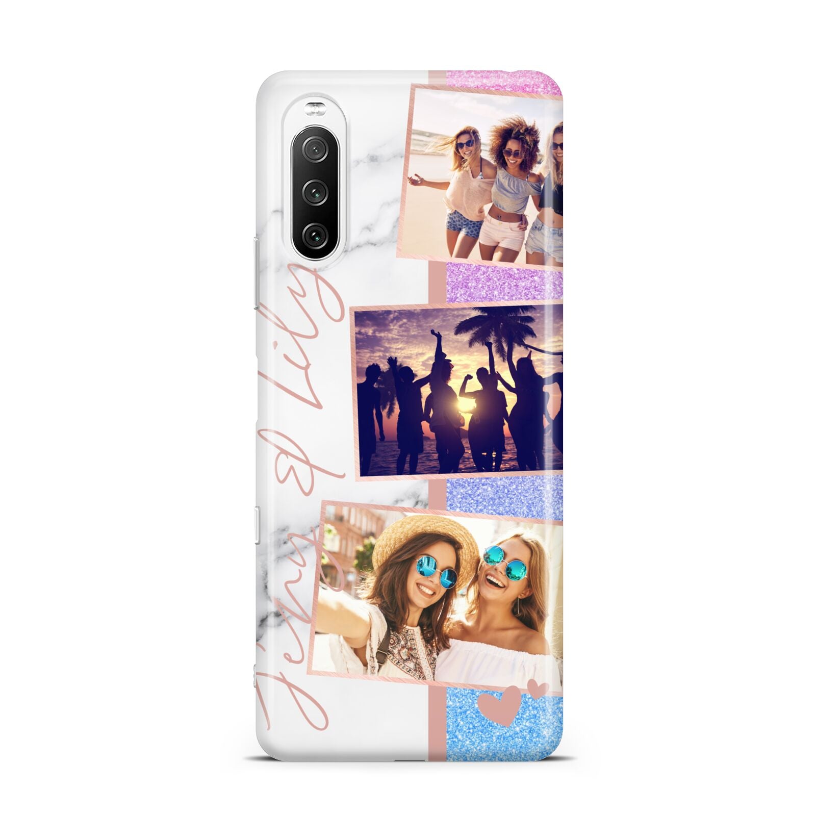 Glitter and Marble Photo Upload with Text Sony Xperia 10 III Case