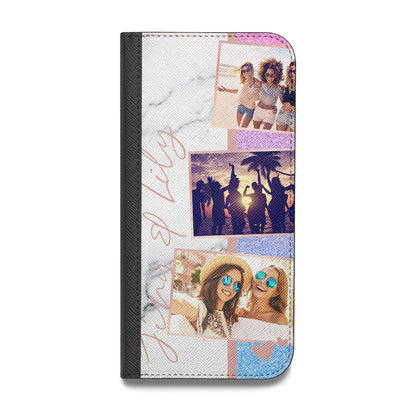 Glitter and Marble Photo Upload with Text Vegan Leather Flip Samsung Case