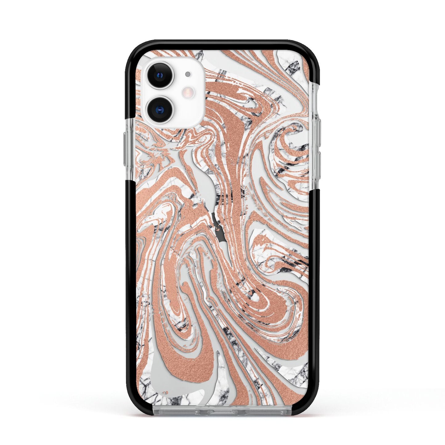 Gold And White Marble Apple iPhone 11 in White with Black Impact Case