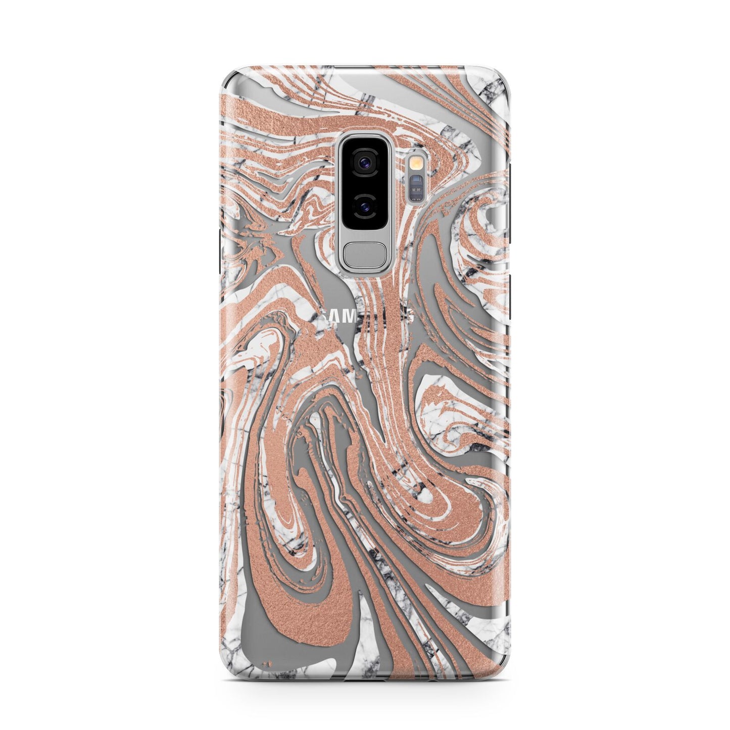 Gold And White Marble Samsung Galaxy S9 Plus Case on Silver phone