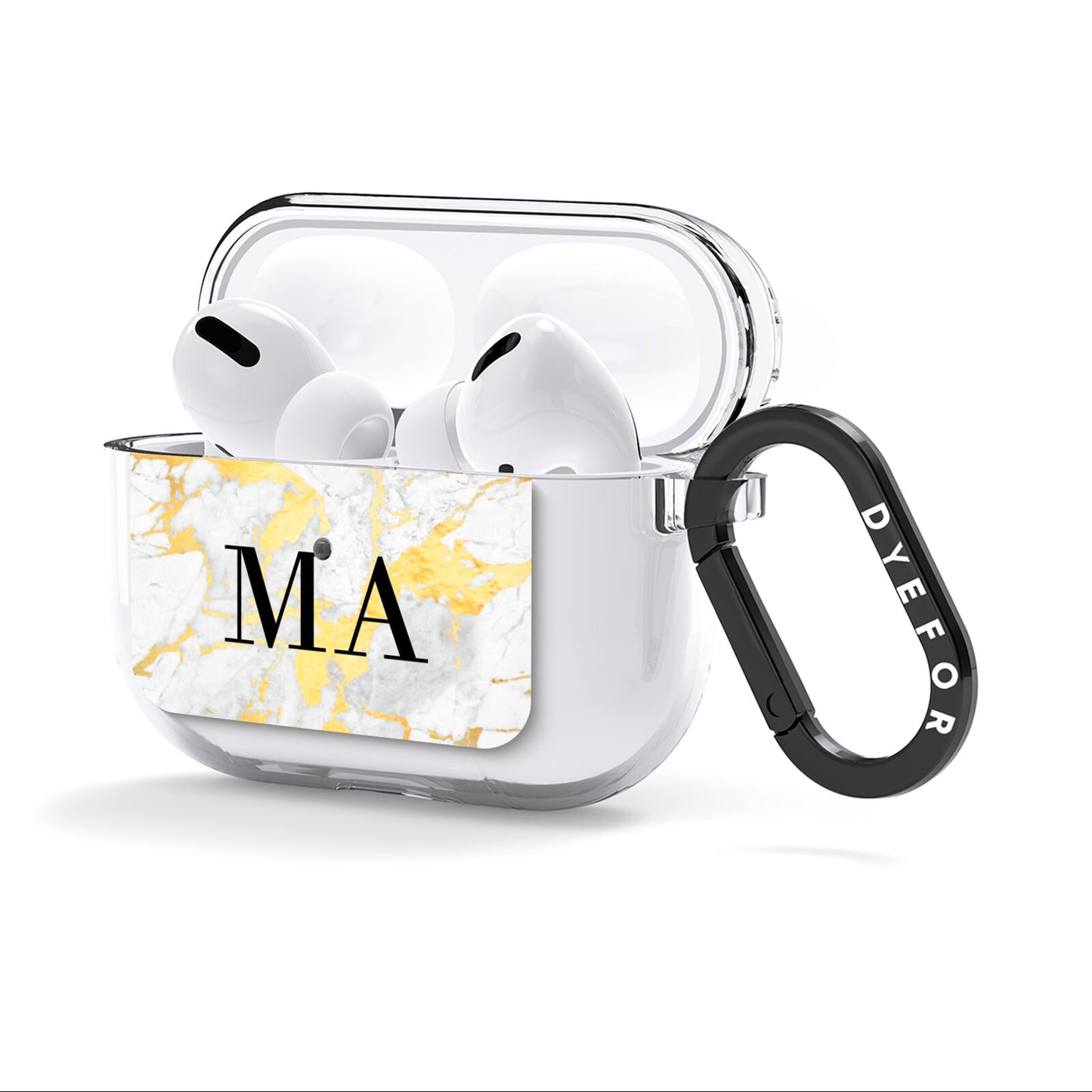 Gold Marble Custom Initials AirPods Clear Case 3rd Gen Side Image