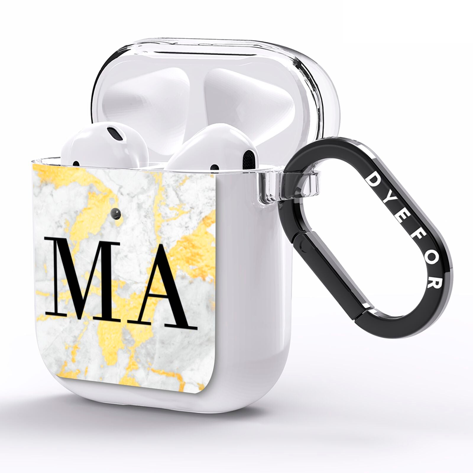 Gold Marble Custom Initials AirPods Clear Case Side Image