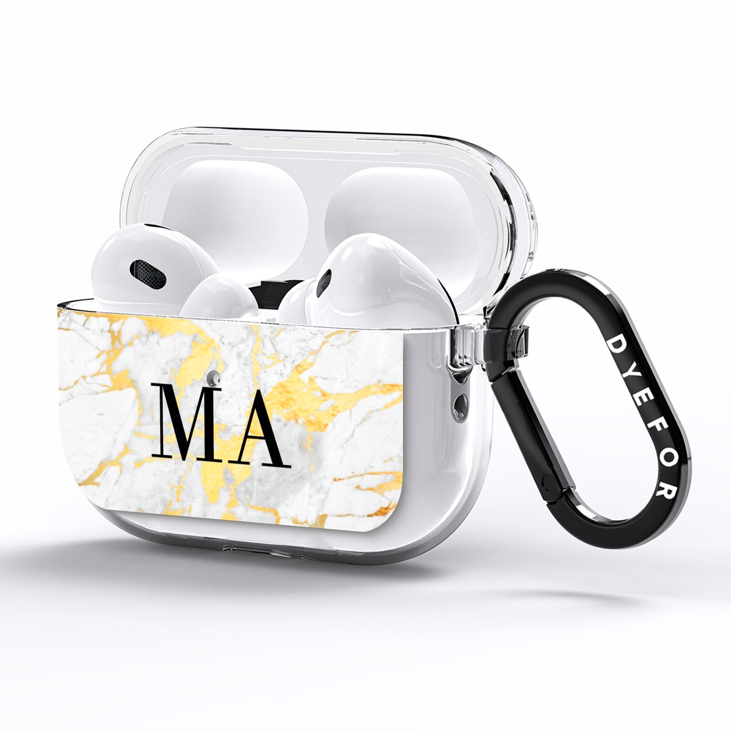 Gold Marble Custom Initials AirPods Pro Clear Case Side Image