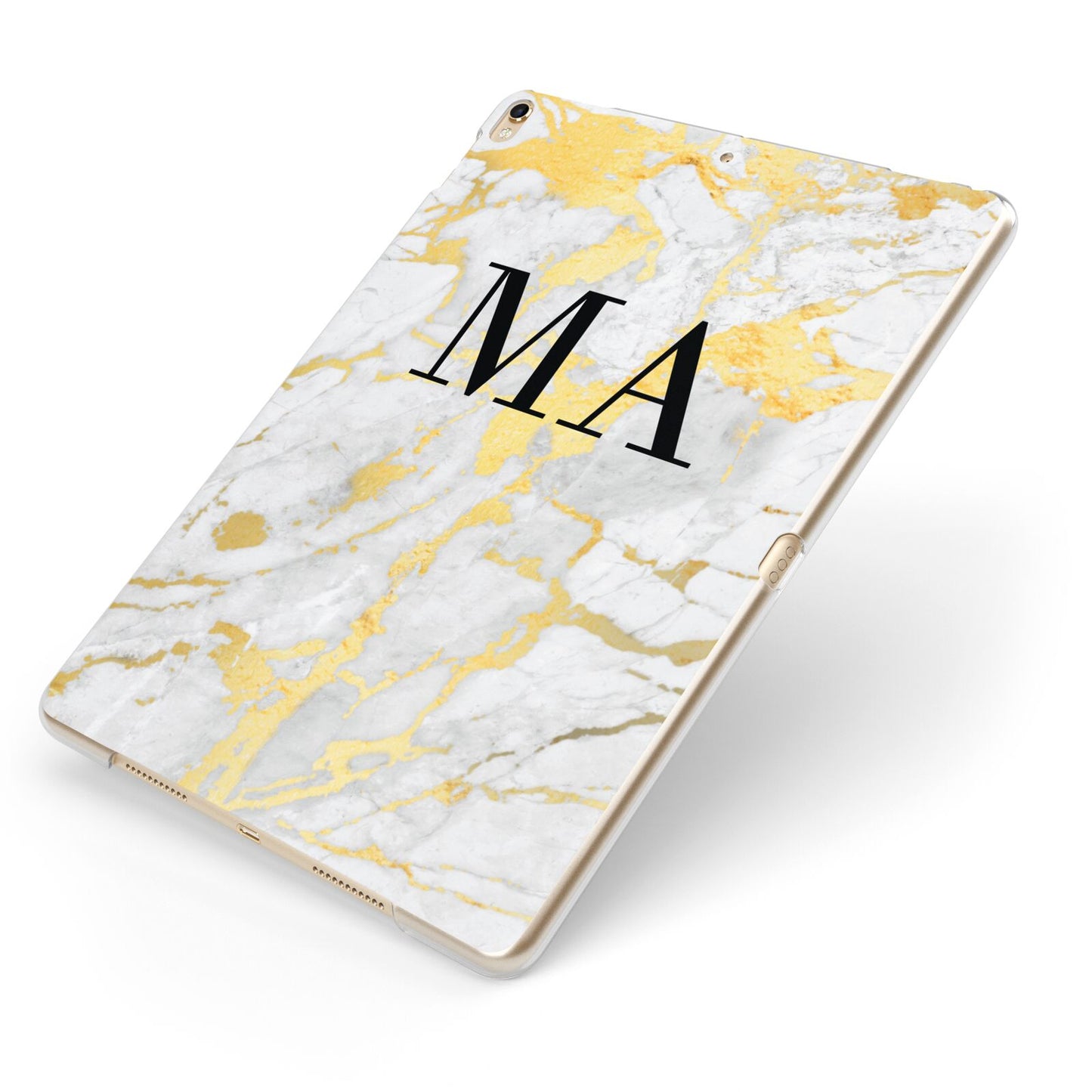 Gold Marble Custom Initials Apple iPad Case on Gold iPad Side View